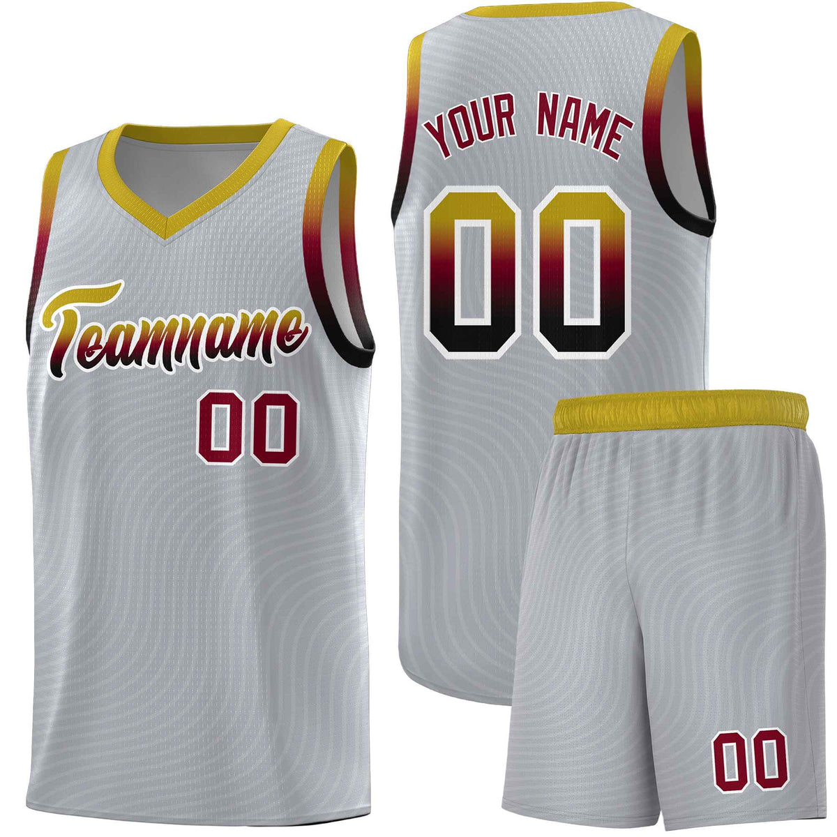 Custom Gray Old Gold Wave Pattern Sports Uniform Basketball Kits