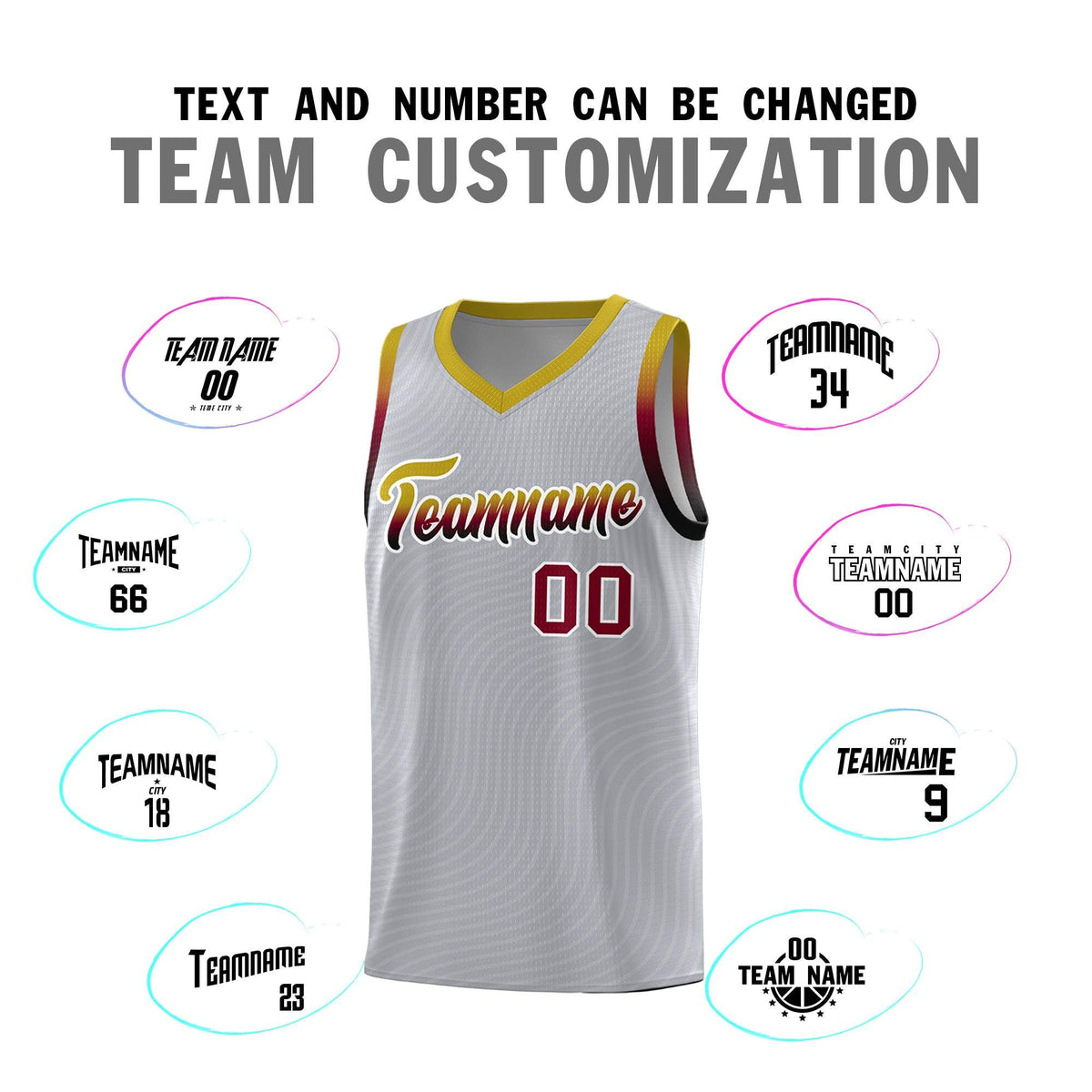 Custom Gray Old Gold Wave Pattern Sports Uniform Basketball Kits