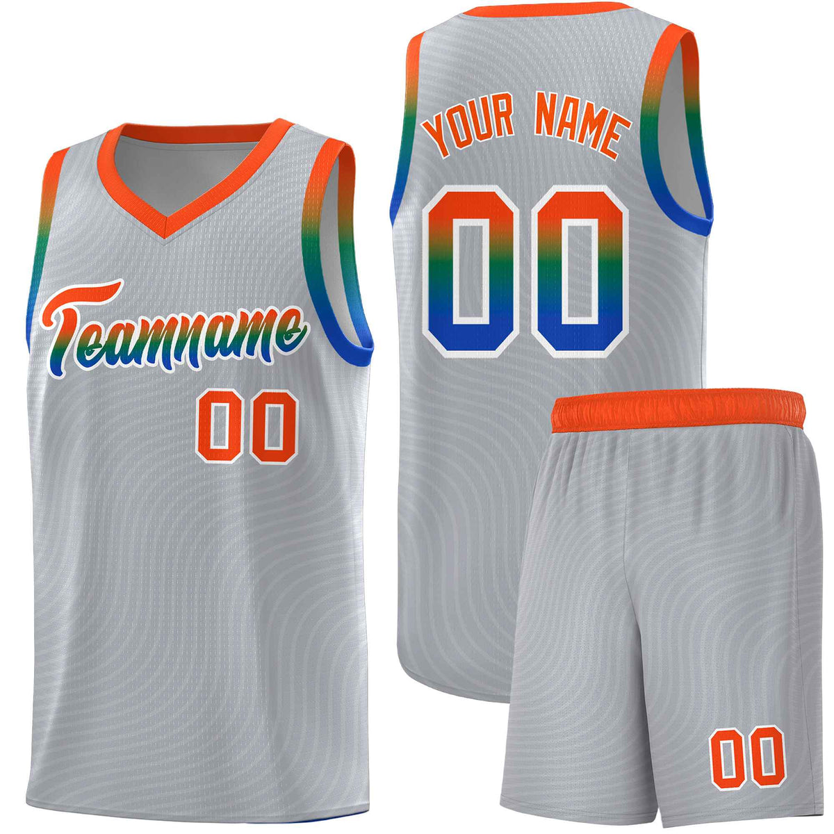 Custom Gray Orange Wave Pattern Sports Uniform Basketball Kits