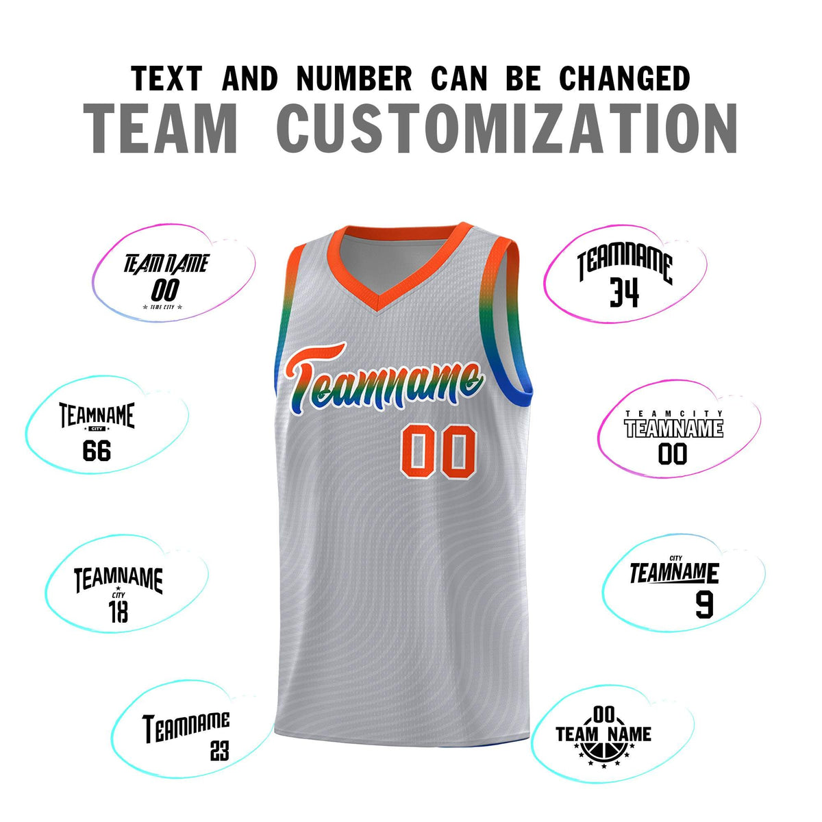 Custom Gray Orange Wave Pattern Sports Uniform Basketball Kits
