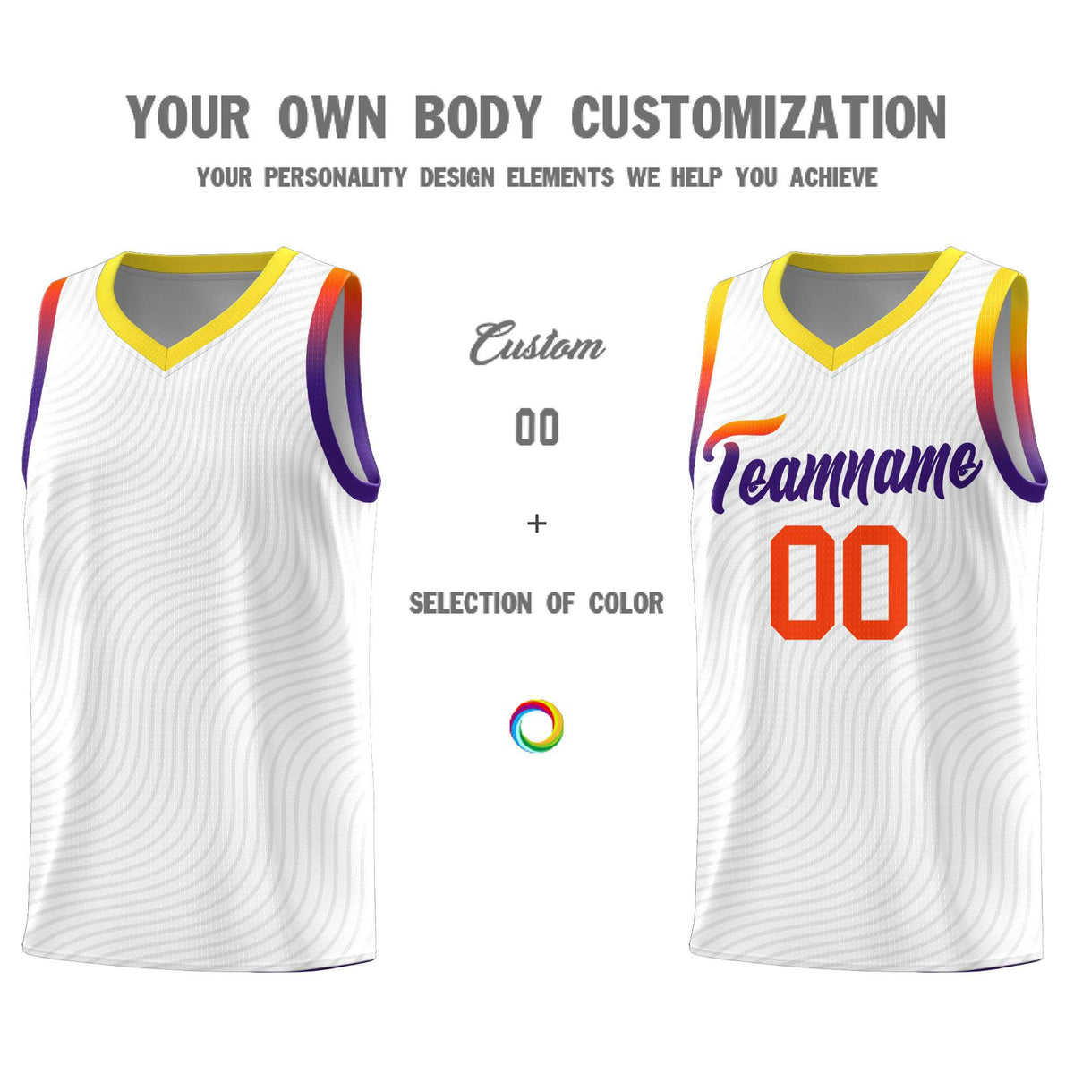 Custom White Gold Wave Pattern Sports Uniform Basketball Kits