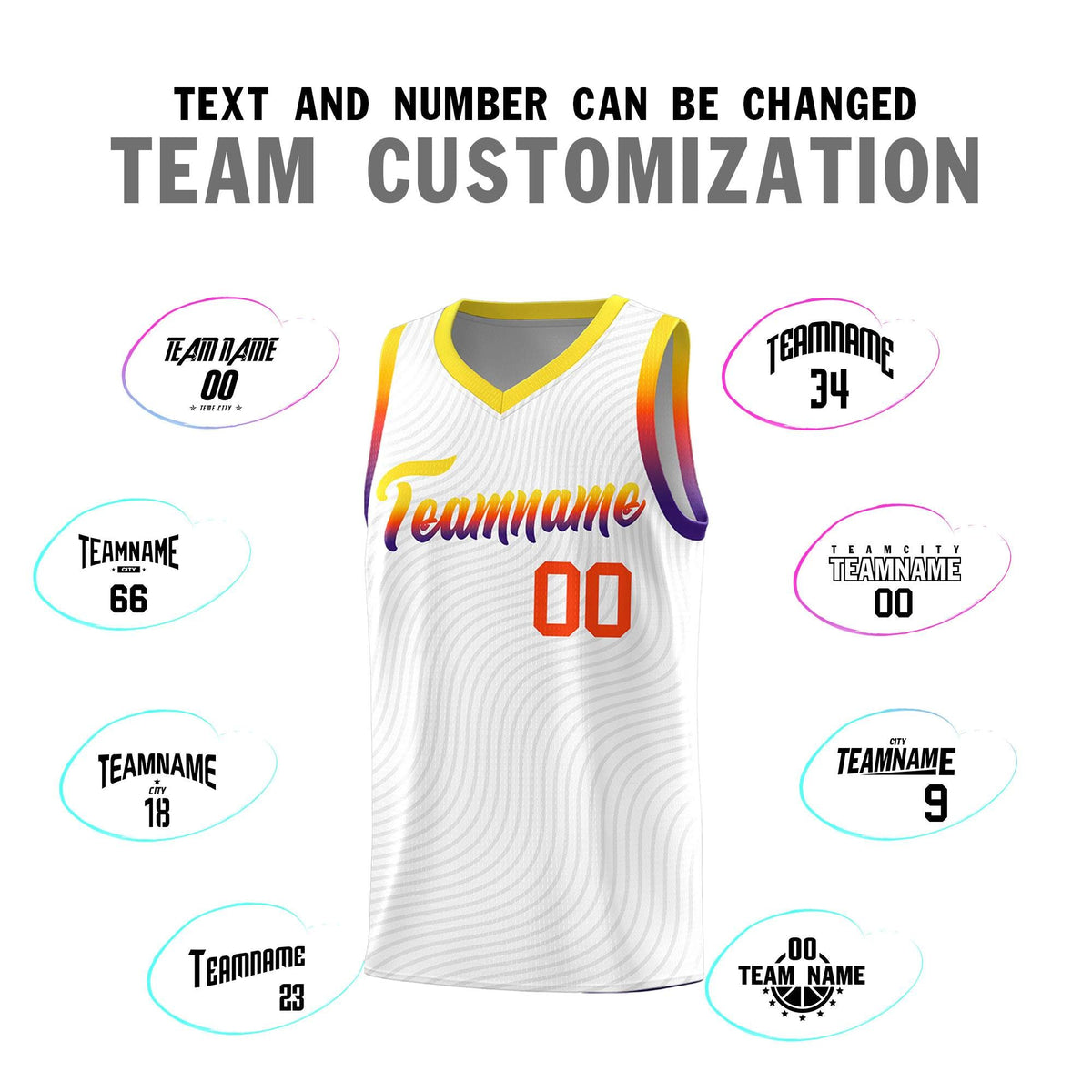 Custom White Gold Wave Pattern Sports Uniform Basketball Kits
