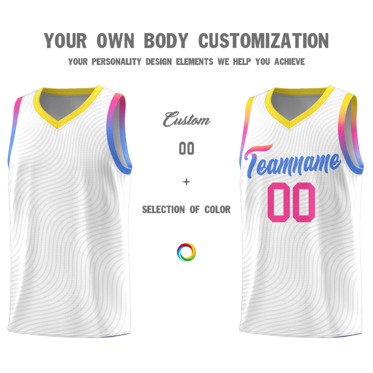 Custom White Gold Wave Pattern Sports Uniform Basketball Kits
