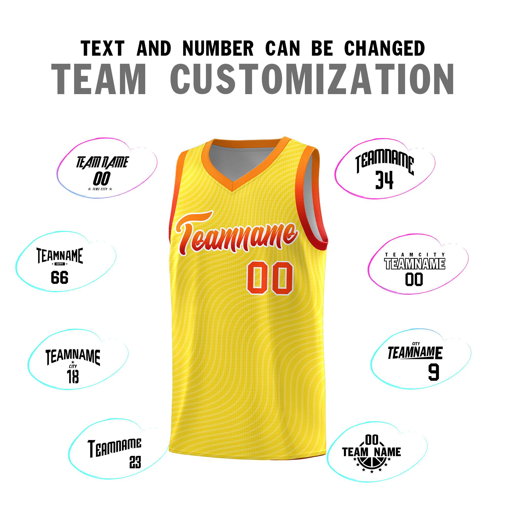 Custom Gold Orange Wave Pattern Sports Uniform Basketball Kits