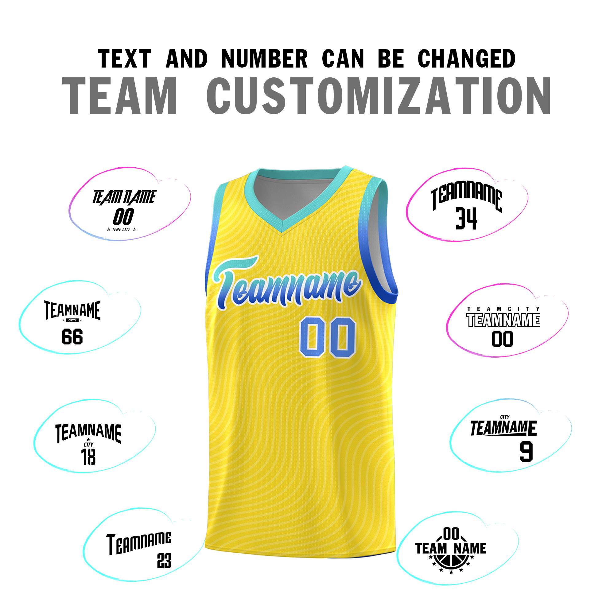 Custom Gold Bright Green Wave Pattern Sports Uniform Basketball Kits