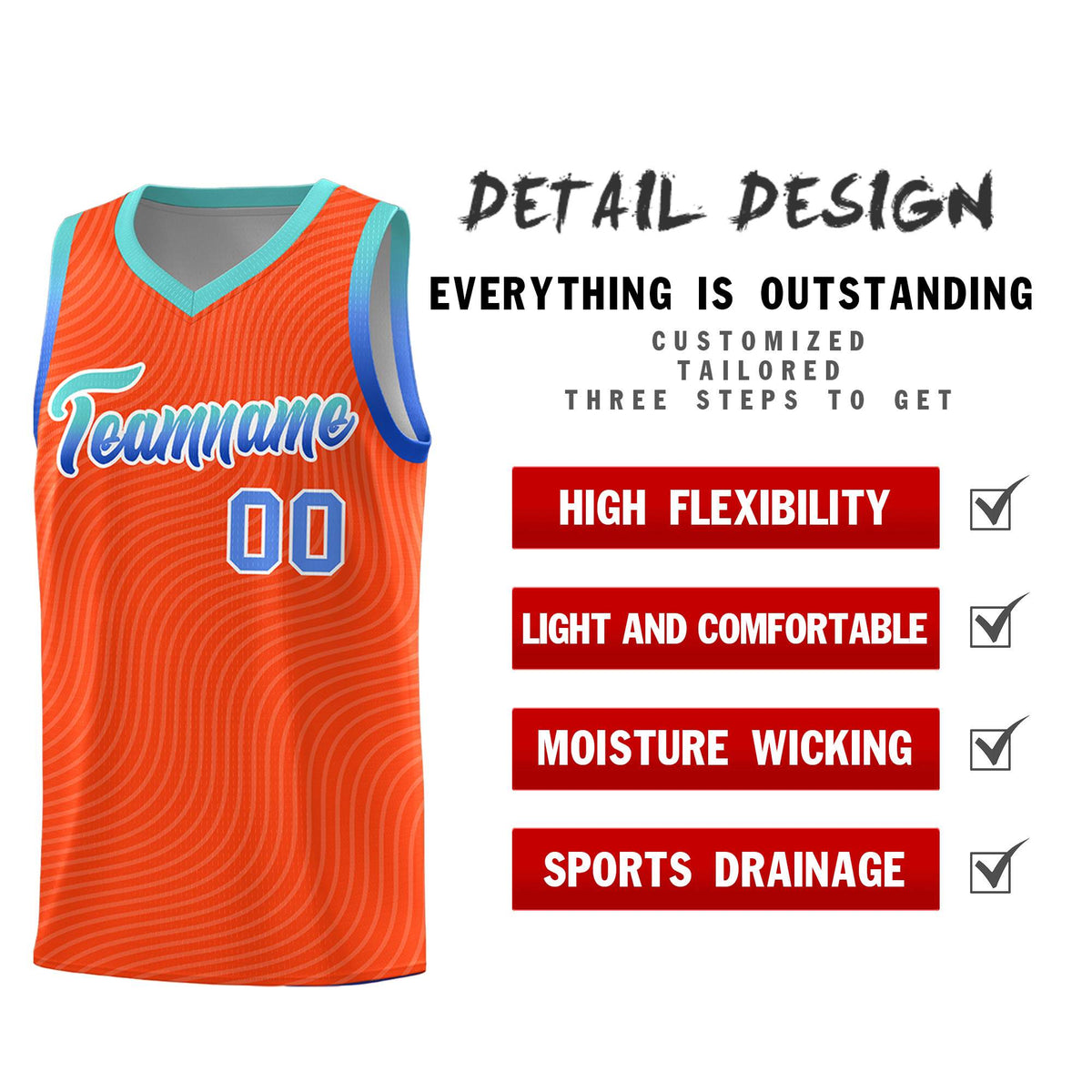 Custom Orange Bright Green Wave Pattern Sports Uniform Basketball Kits