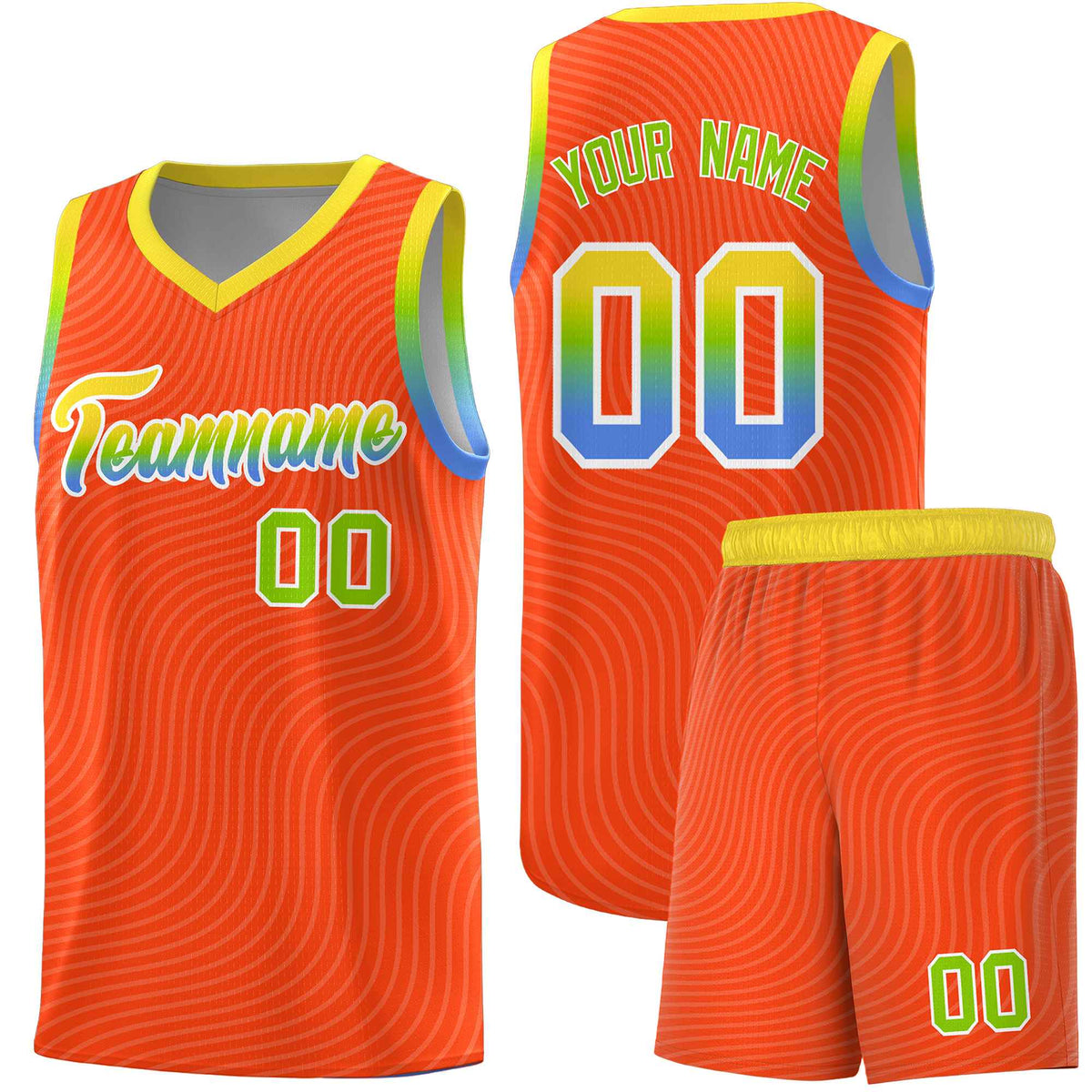 Custom Orange Gold Wave Pattern Sports Uniform Basketball Kits