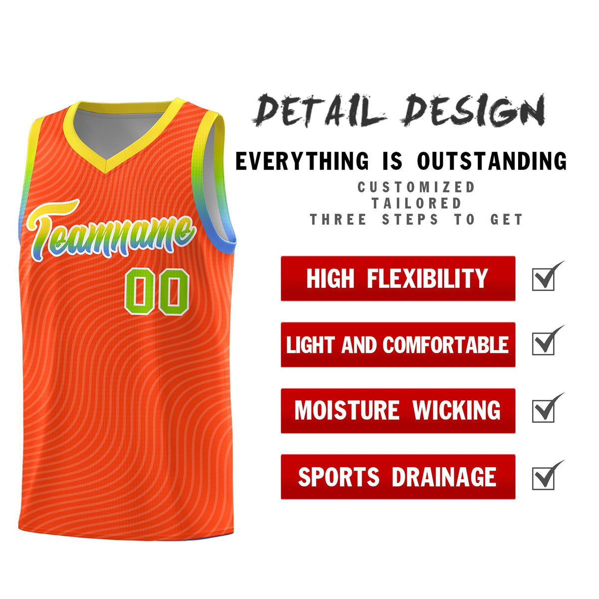 Custom Orange Gold Wave Pattern Sports Uniform Basketball Kits