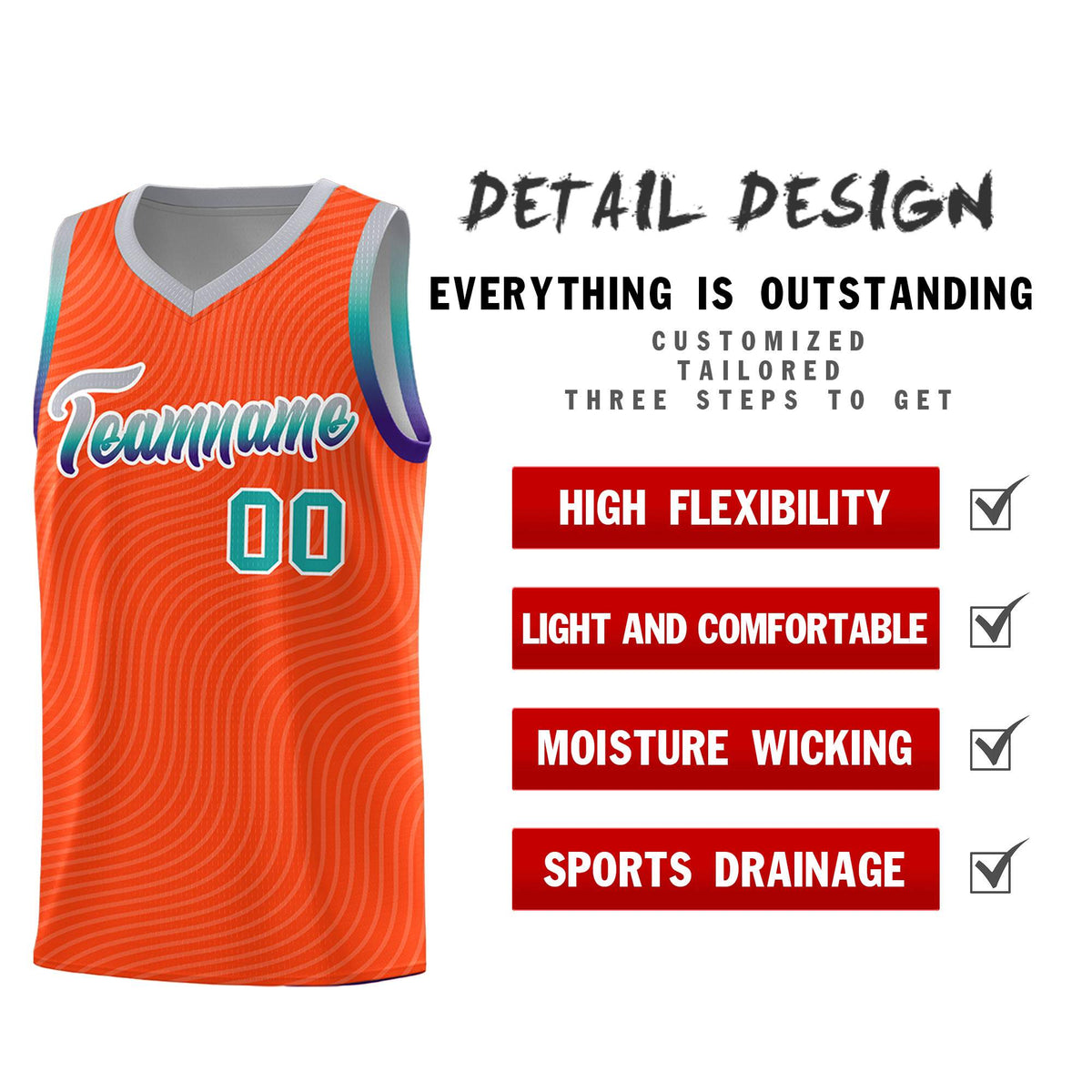 Custom Orange Gray Wave Pattern Sports Uniform Basketball Kits