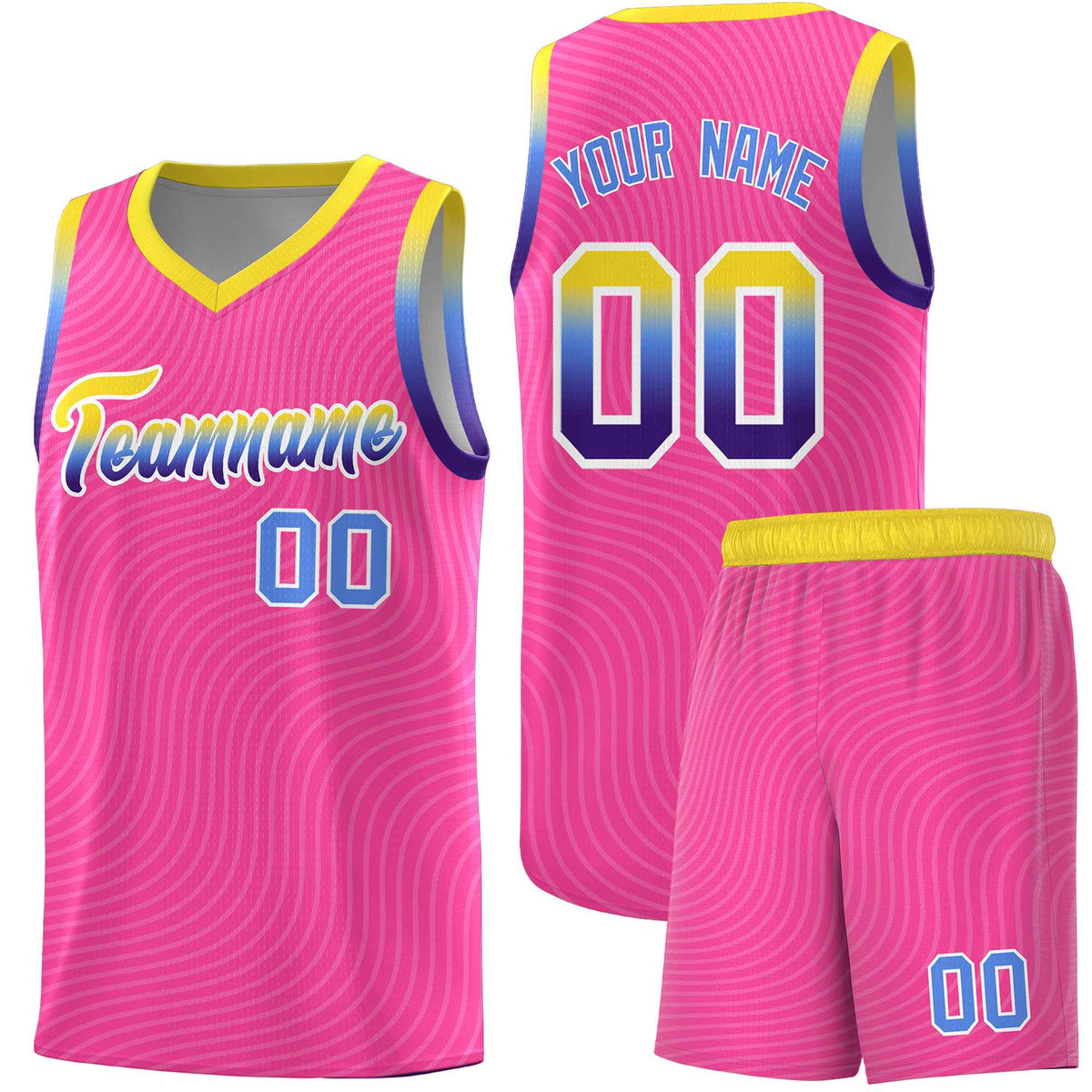 Custom Pink Gold Wave Pattern Sports Uniform Basketball Kits