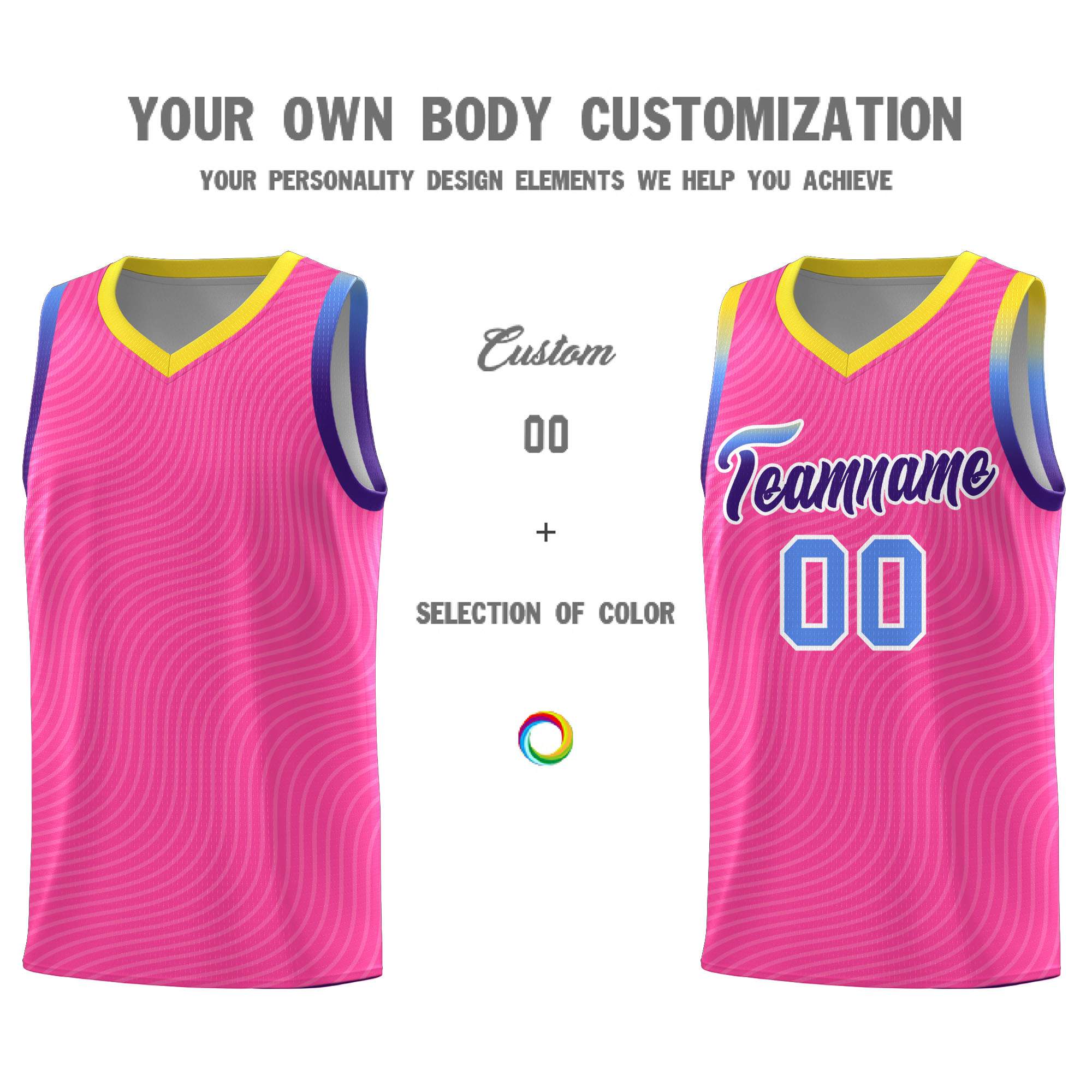 Custom Pink Gold Wave Pattern Sports Uniform Basketball Kits