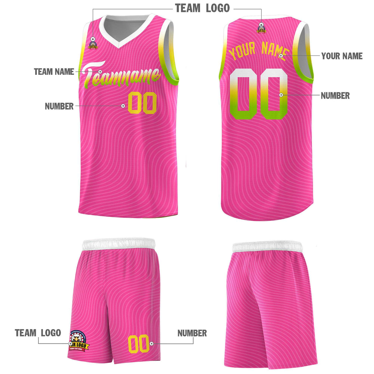 Custom Pink White Wave Pattern Sports Uniform Basketball Kits