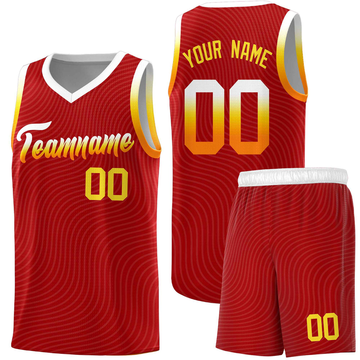 Custom Red White Wave Pattern Sports Uniform Basketball Kits