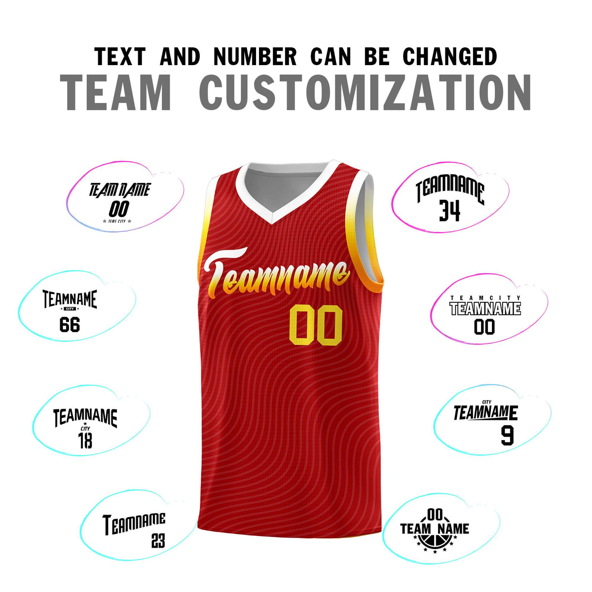 Custom Red White Wave Pattern Sports Uniform Basketball Kits