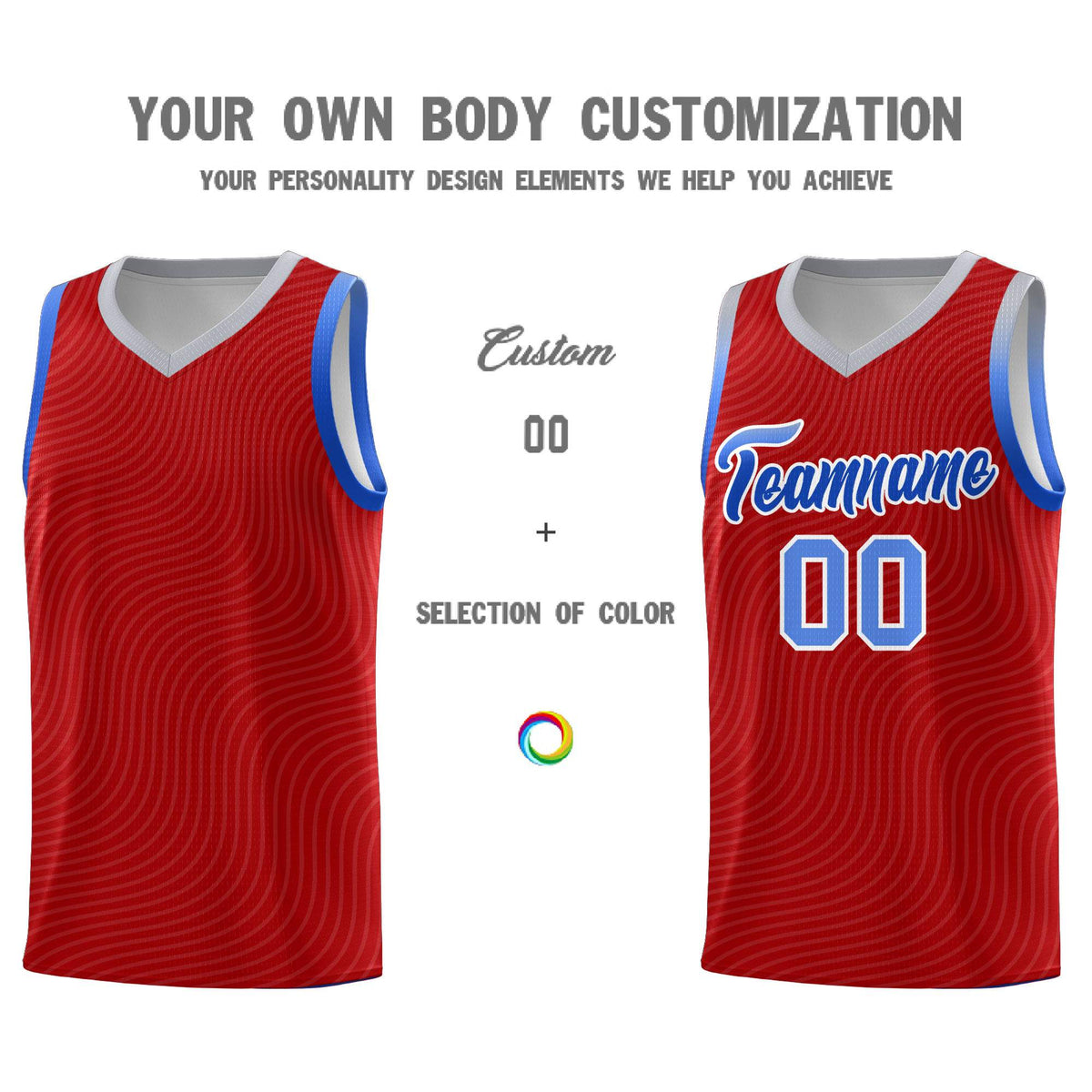 Custom Red Gray Wave Pattern Sports Uniform Basketball Kits