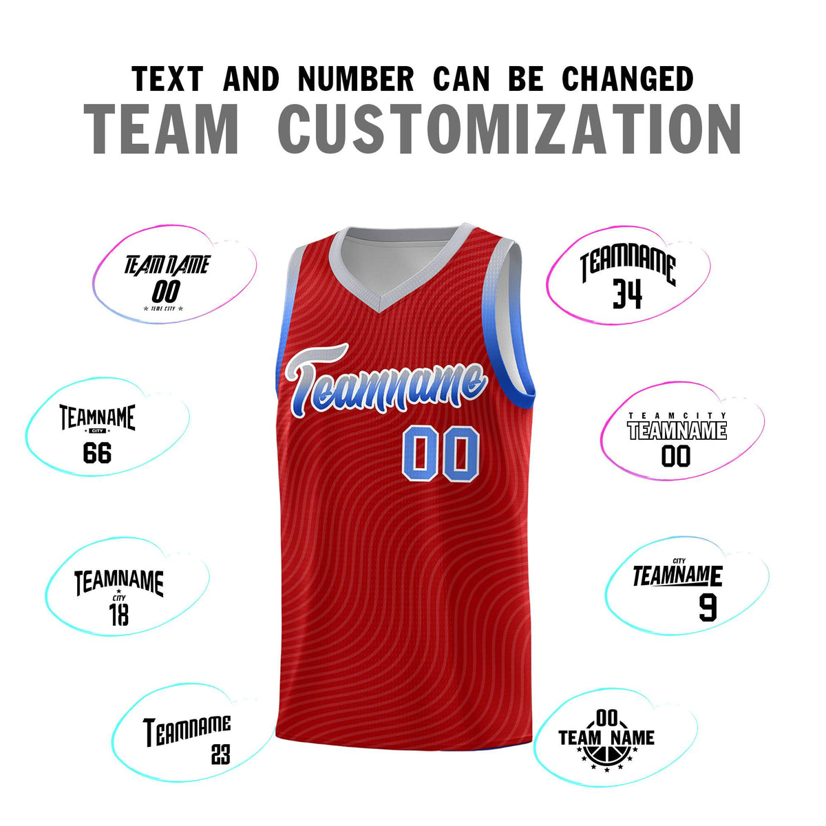 Custom Red Gray Wave Pattern Sports Uniform Basketball Kits