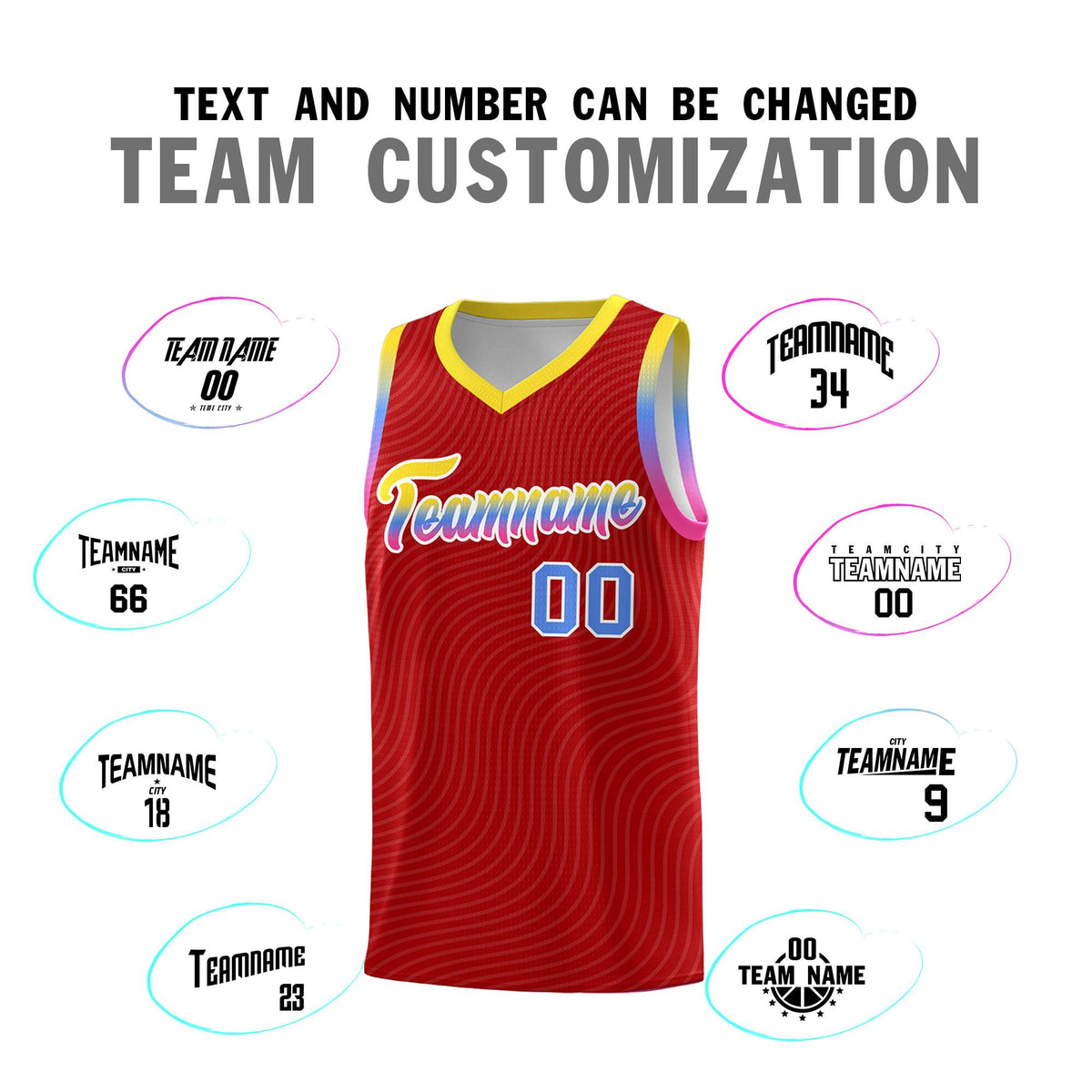 Custom Red Gold Wave Pattern Sports Uniform Basketball Kits