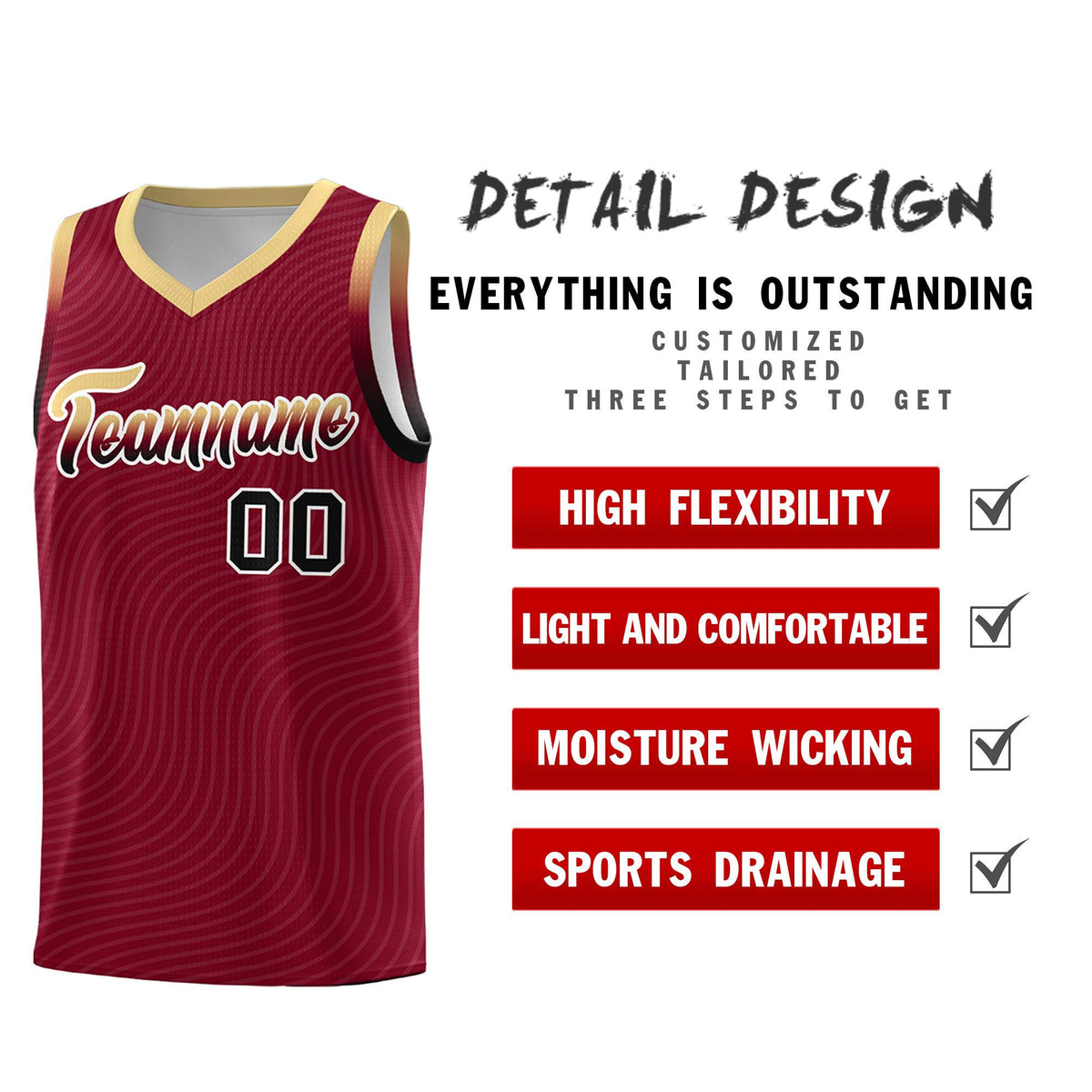 Custom Crimson Khaki Wave Pattern Sports Uniform Basketball Kits