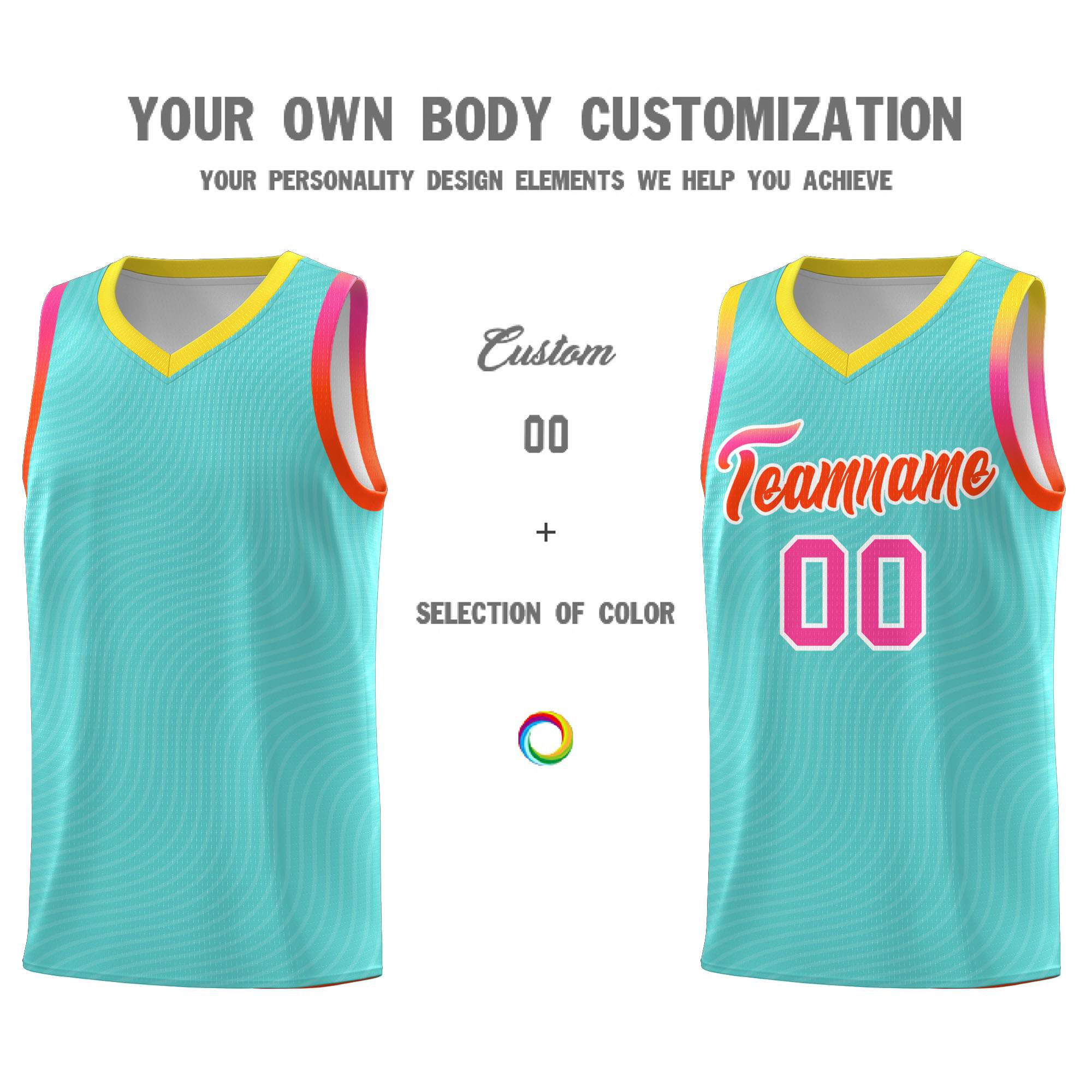 Custom Bright Green Gold Wave Pattern Sports Uniform Basketball Kits