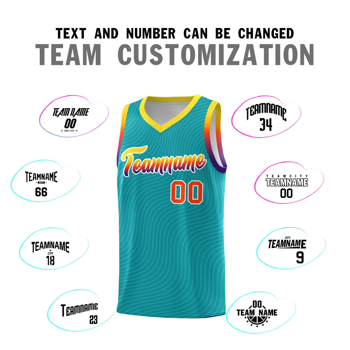 Custom Aqua Gold Wave Pattern Sports Uniform Basketball Kits