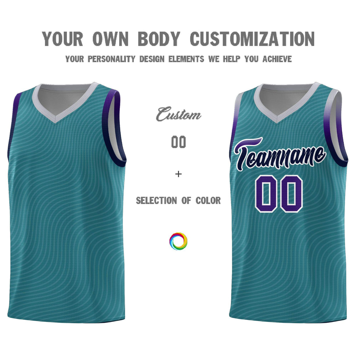 Custom Teal Gray Wave Pattern Sports Uniform Basketball Kits