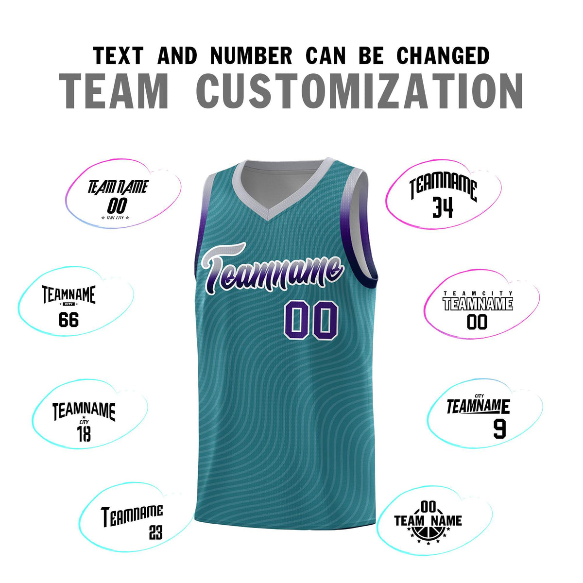 Custom Teal Gray Wave Pattern Sports Uniform Basketball Kits