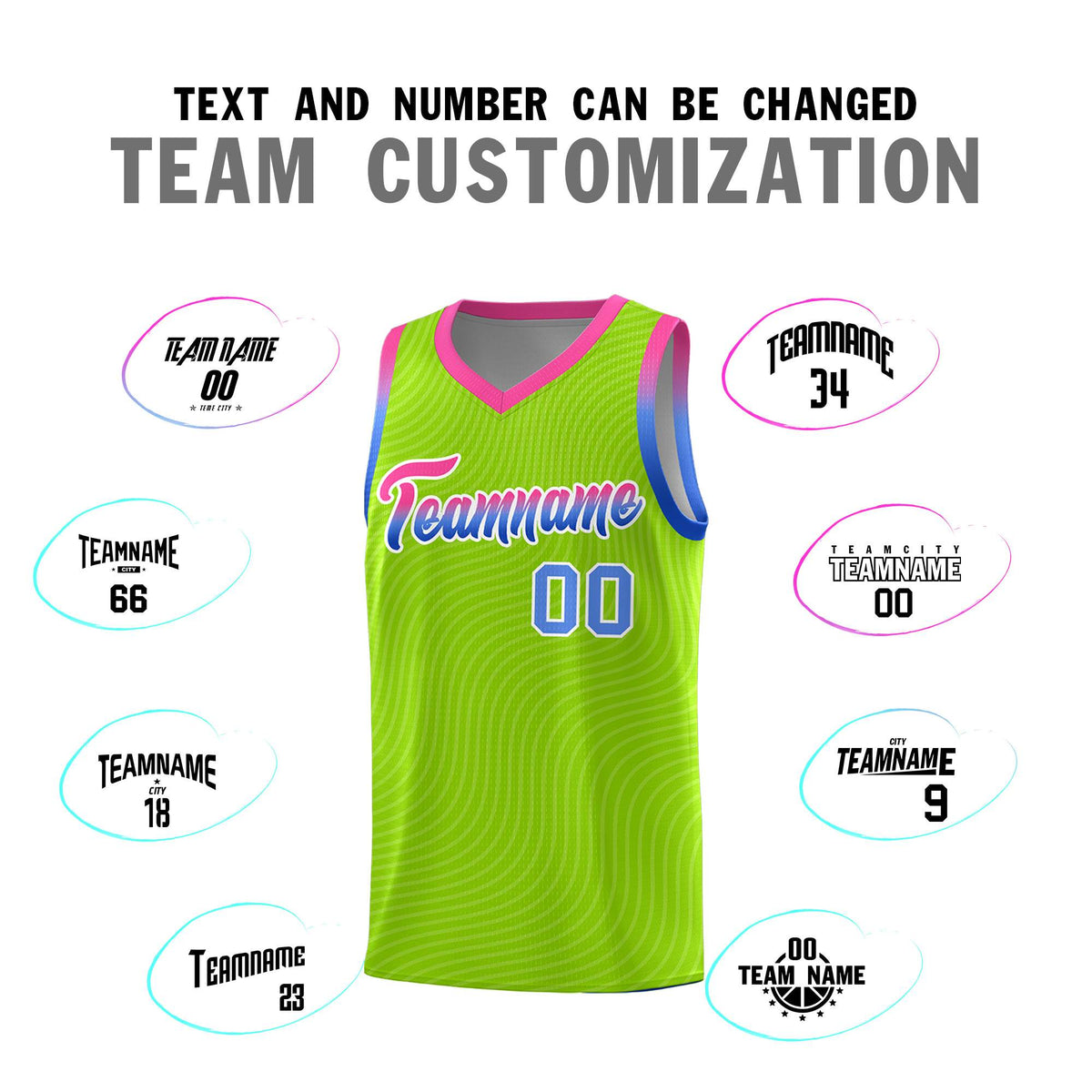 Custom Neon Green Pink Wave Pattern Sports Uniform Basketball Kits