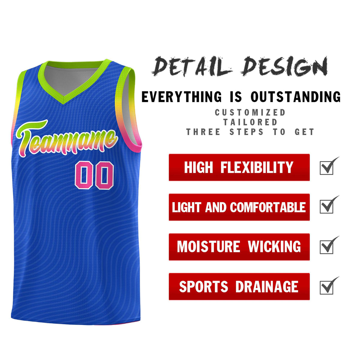 Custom Royal Blue Neon Green Wave Pattern Sports Uniform Basketball Kits