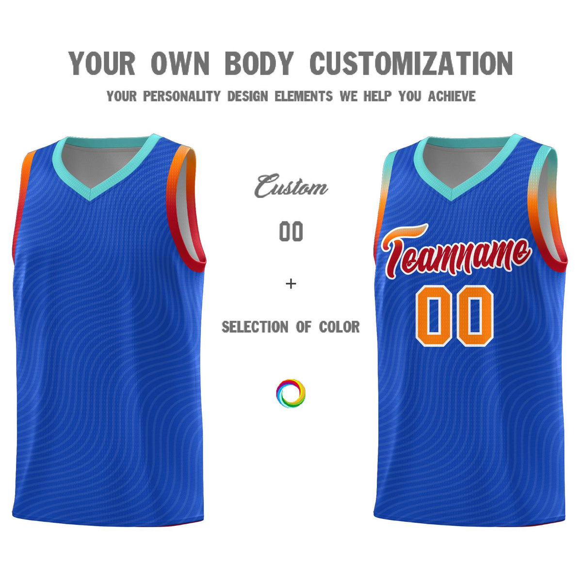Custom Royal Blue Bright Green Wave Pattern Sports Uniform Basketball Kits