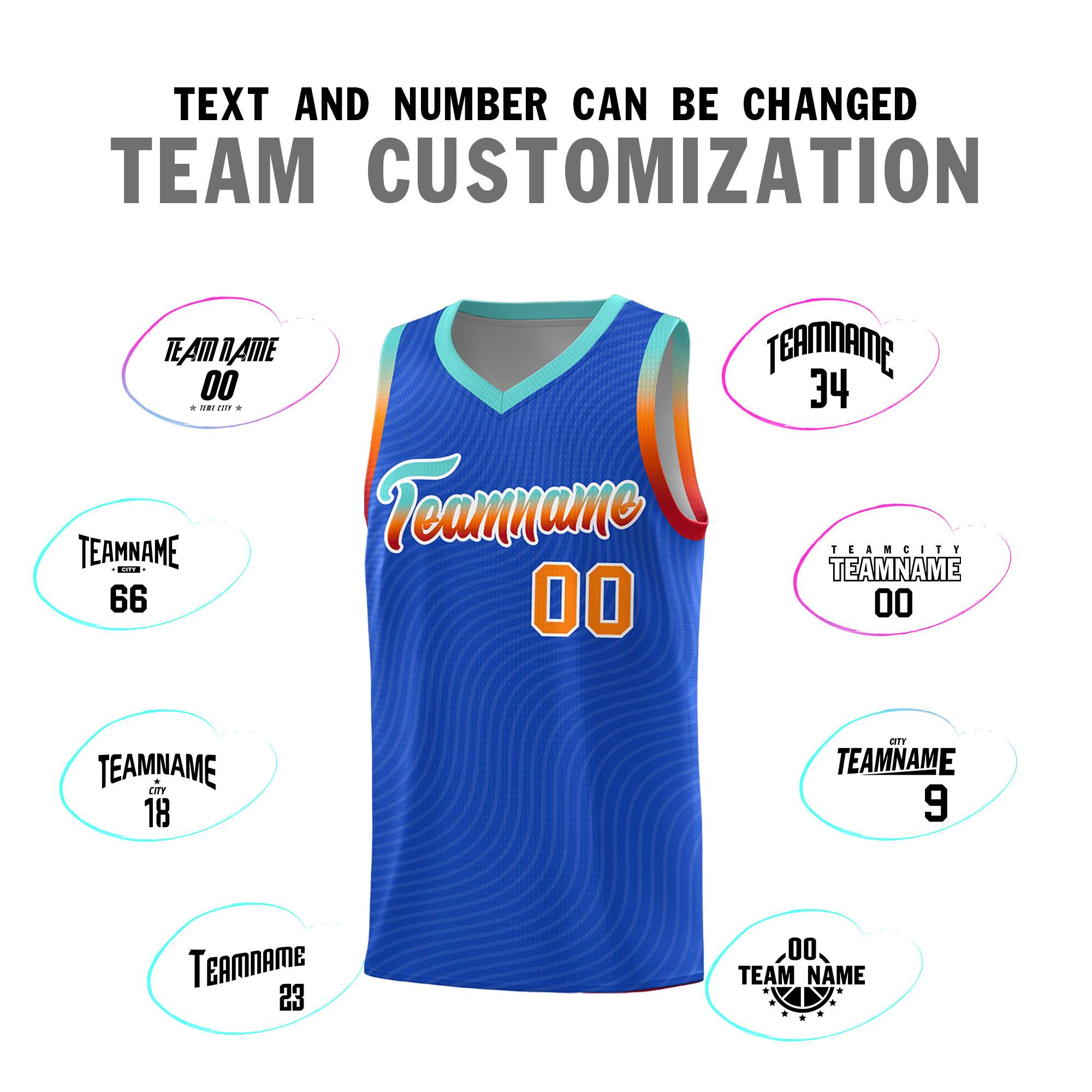 Custom Royal Blue Bright Green Wave Pattern Sports Uniform Basketball Kits