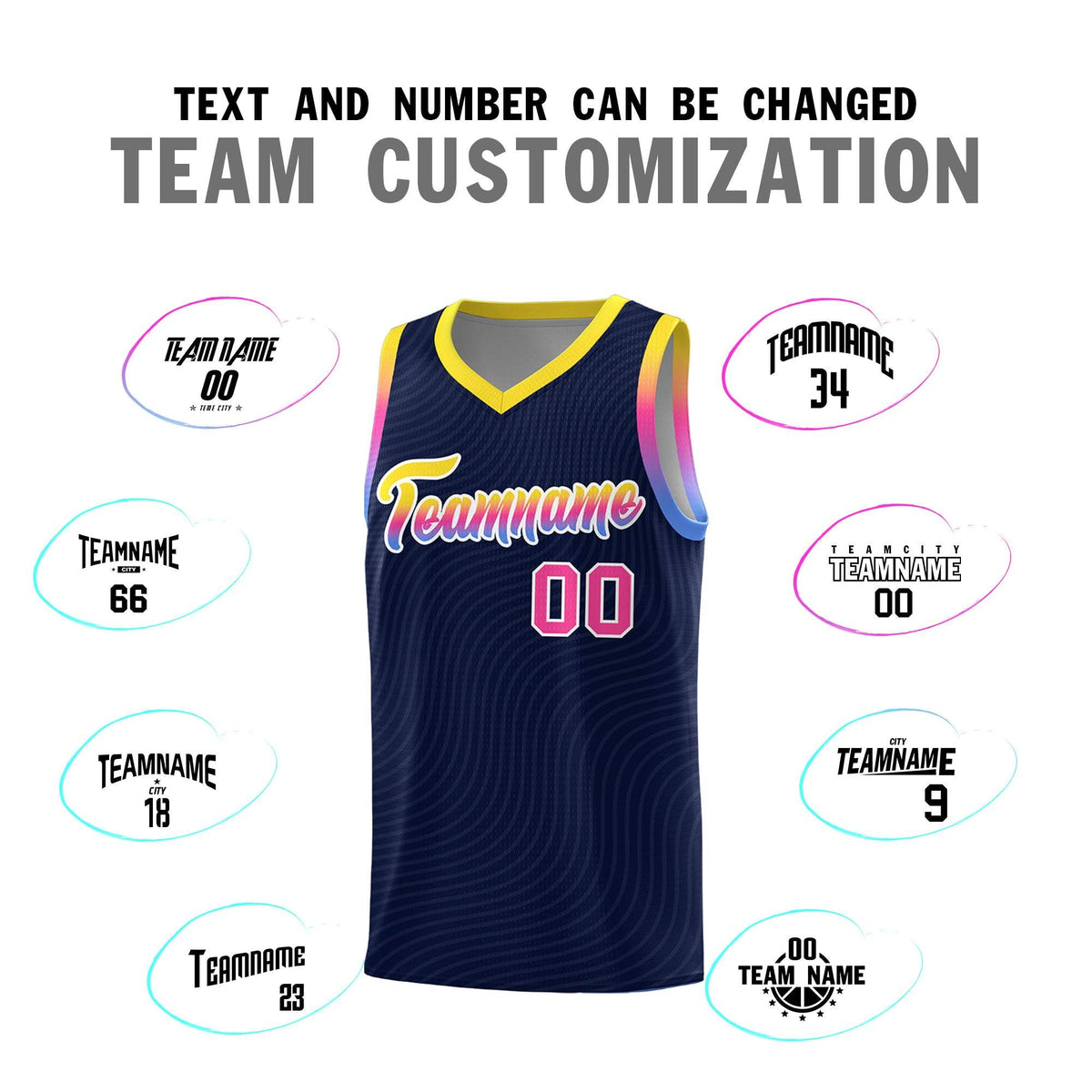Custom Navy Gold Wave Pattern Sports Uniform Basketball Kits