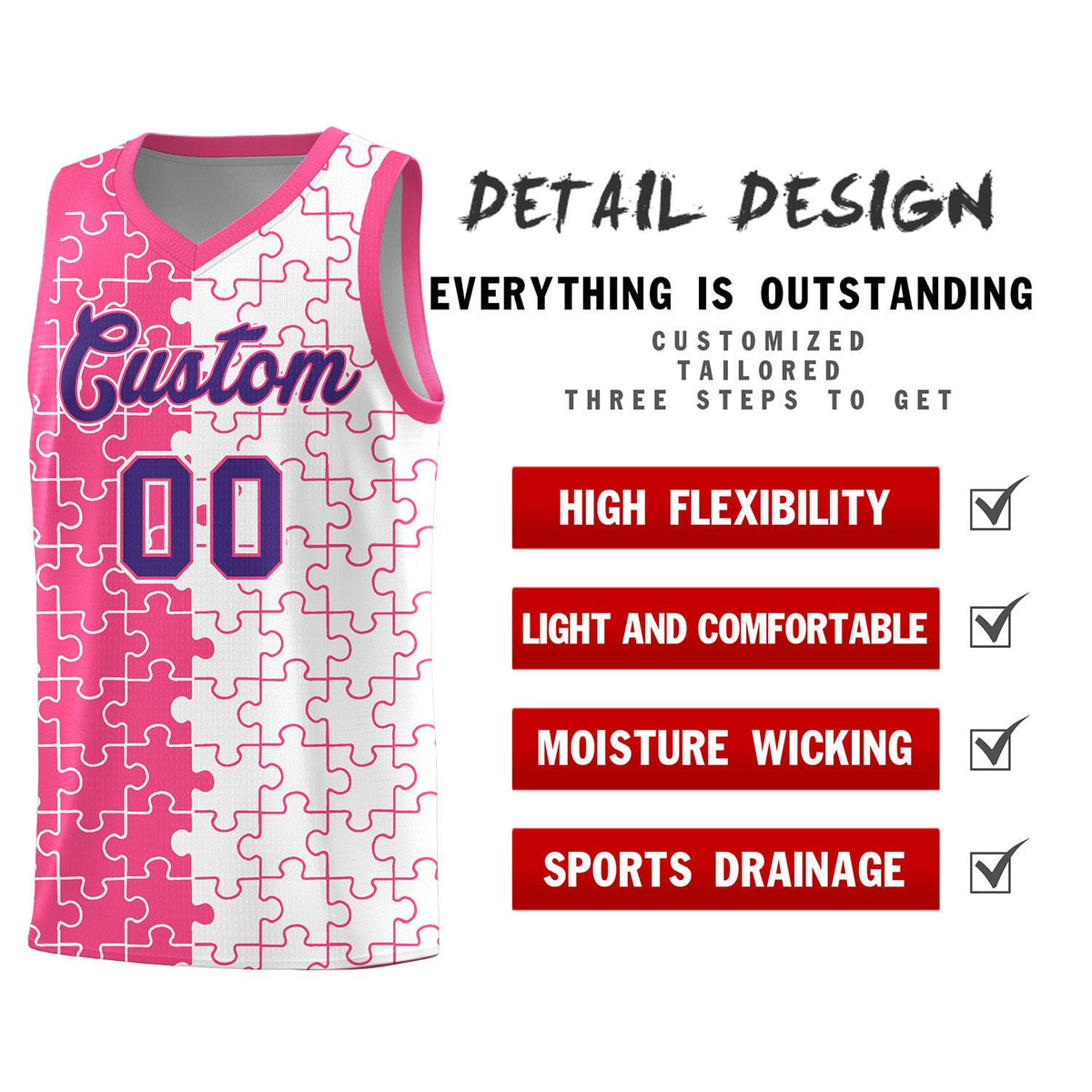 Custom Pink White Basketball Jersey