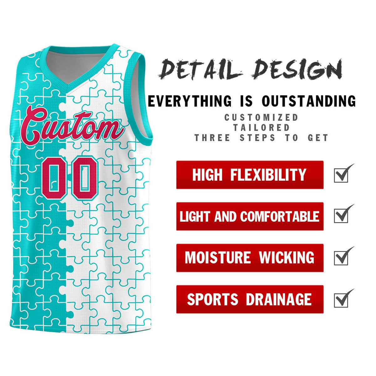 Custom Aqua White Basketball Jersey