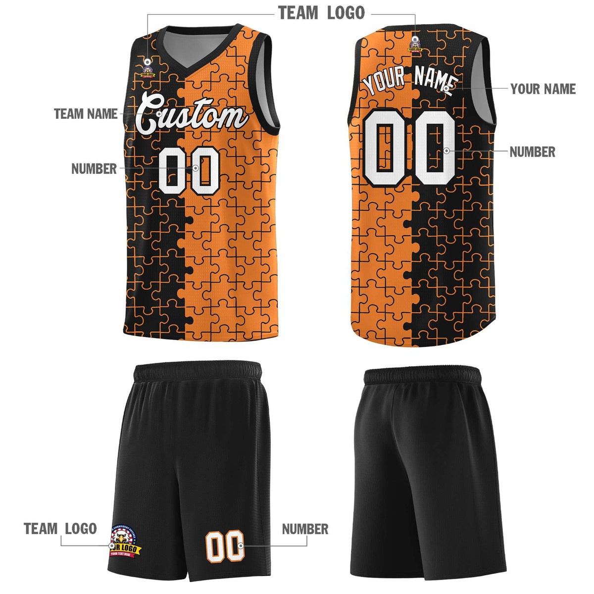 Custom Black Gold Orange Basketball Jersey