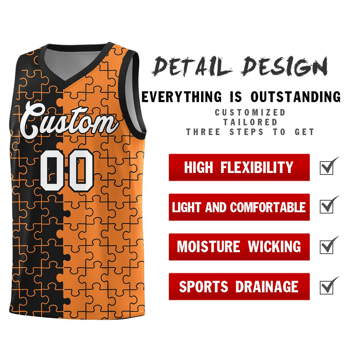 Custom Black Gold Orange Basketball Jersey