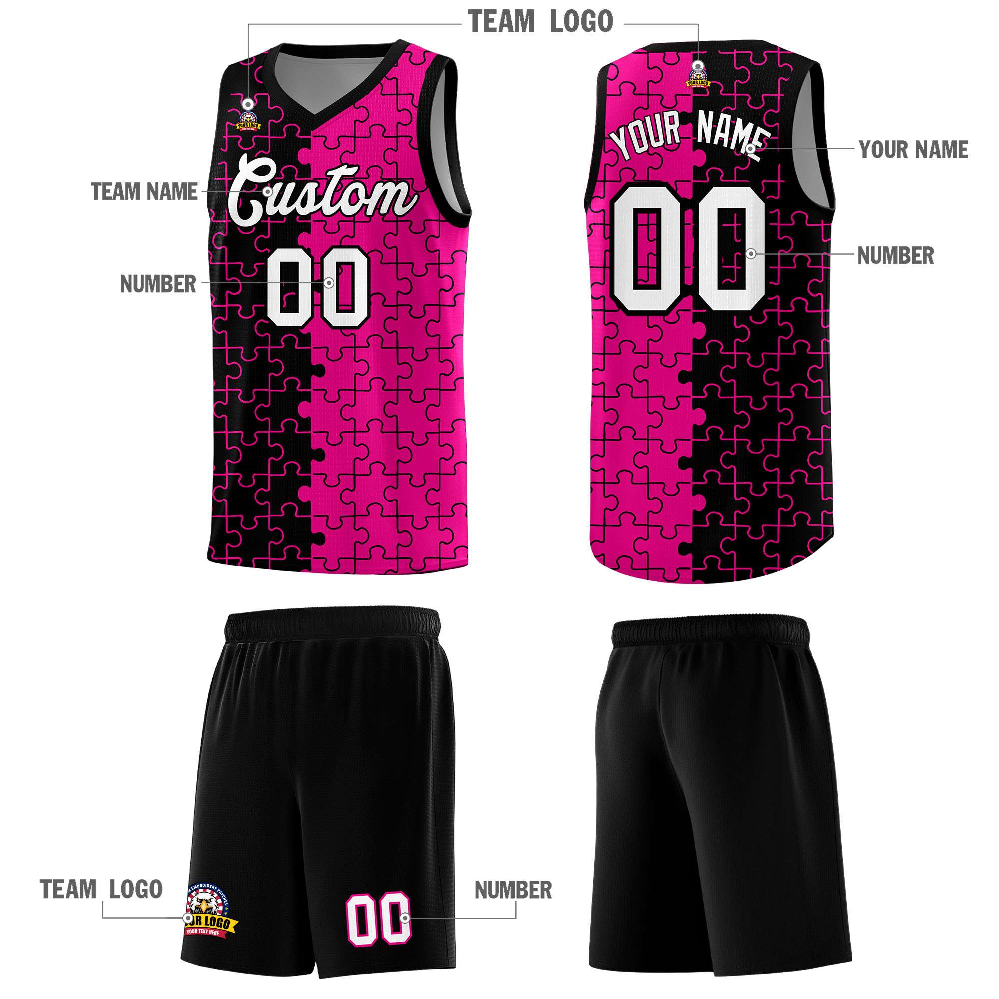 Custom Black Pink Basketball Jersey