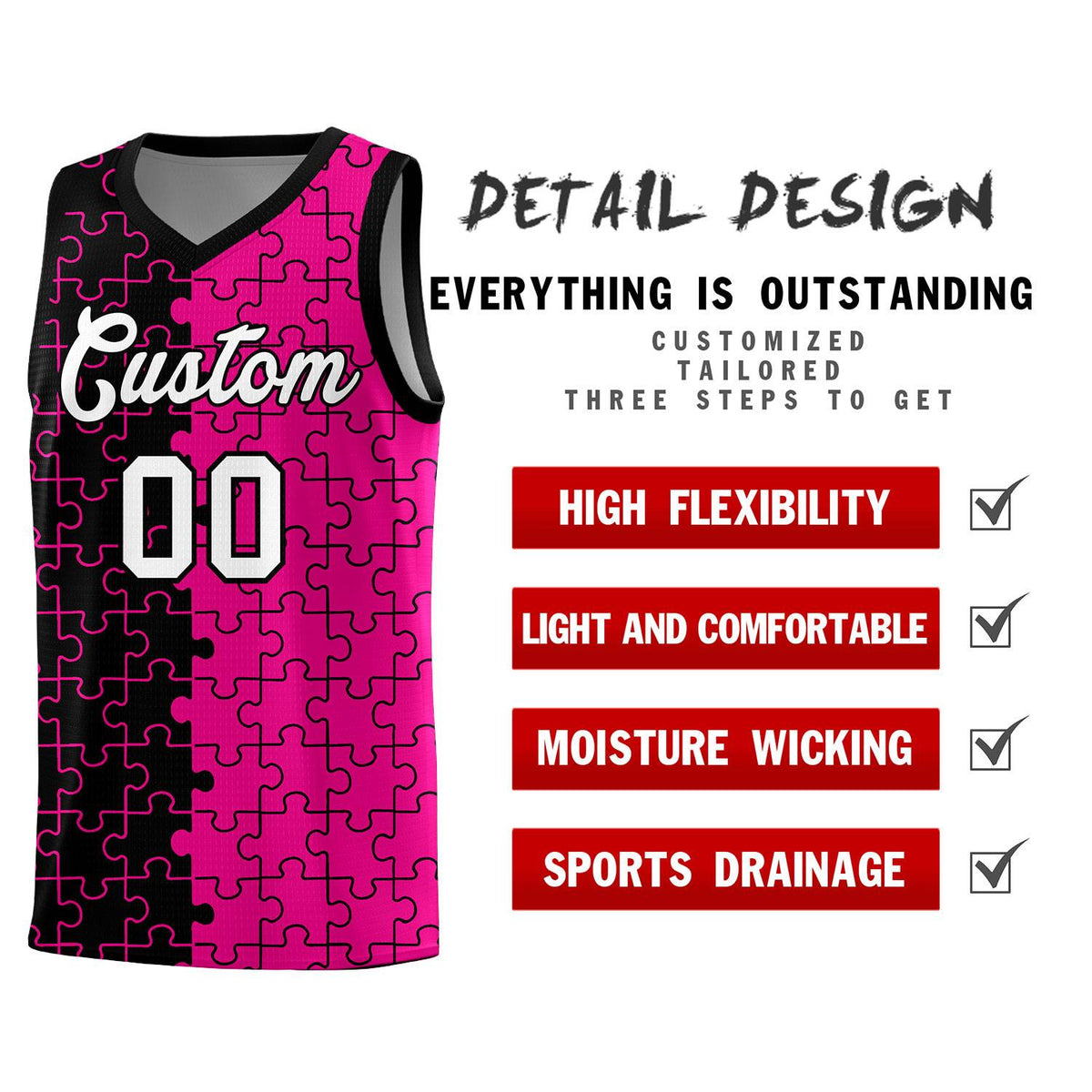 Custom Black Pink Basketball Jersey
