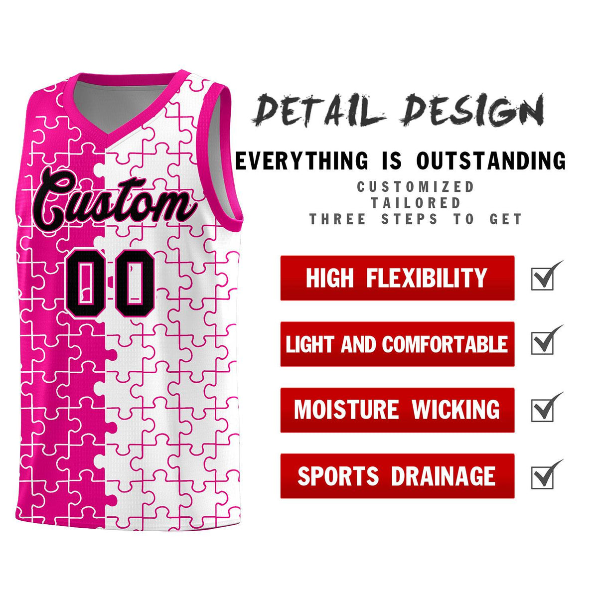 Custom Pink White Basketball Jersey