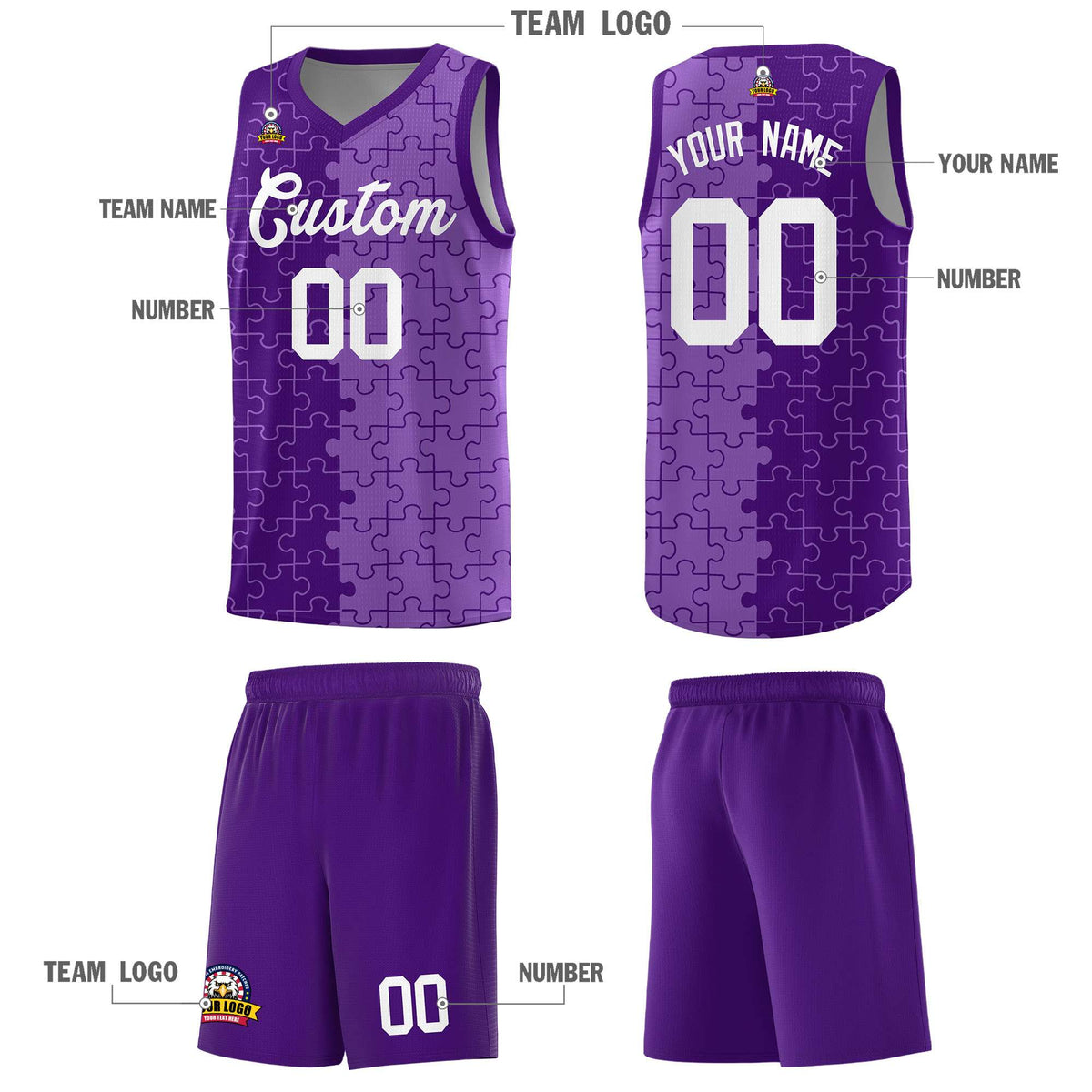 Custom Purple Light Purple Basketball Jersey