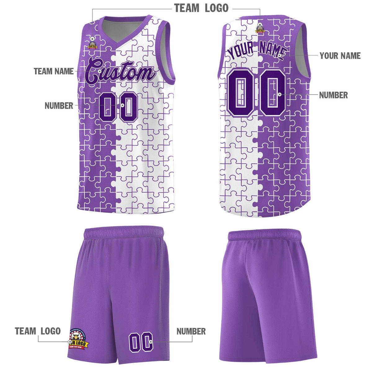 Custom Light Purple White Basketball Jersey