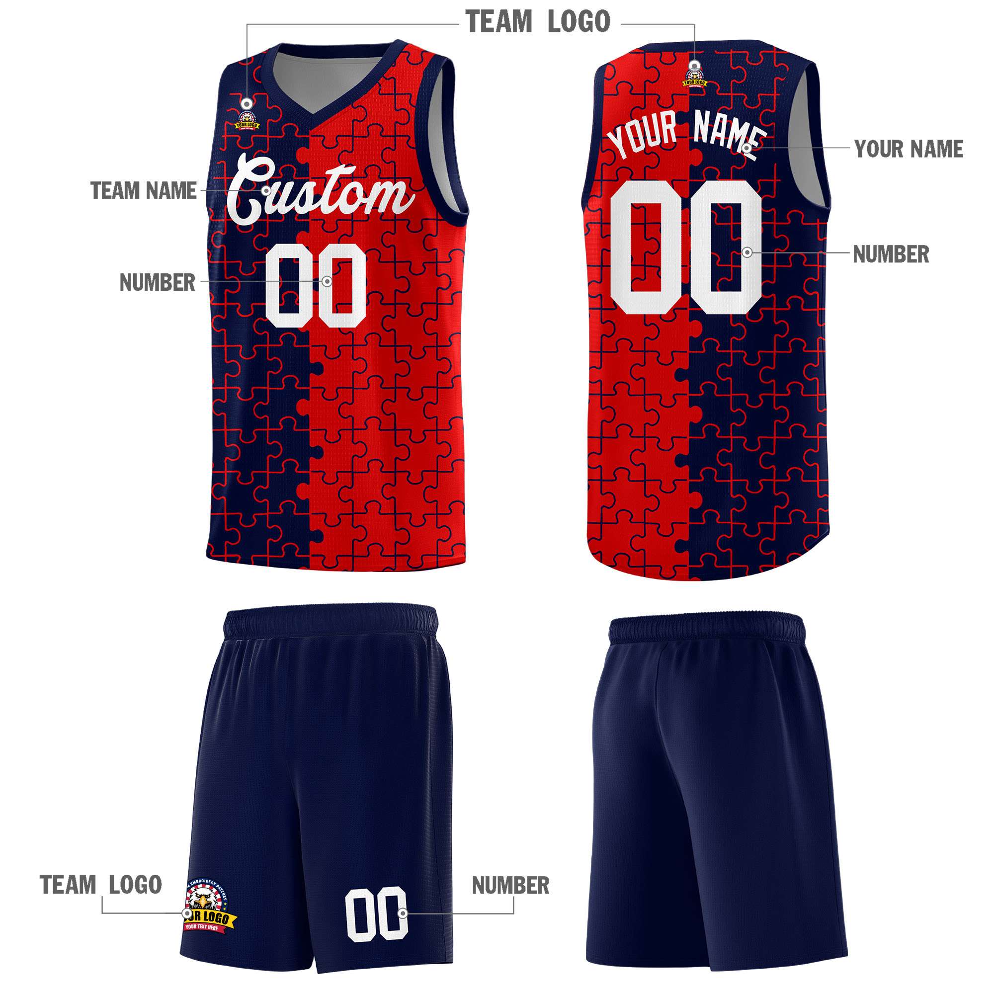 Custom Navy Red Basketball Jersey