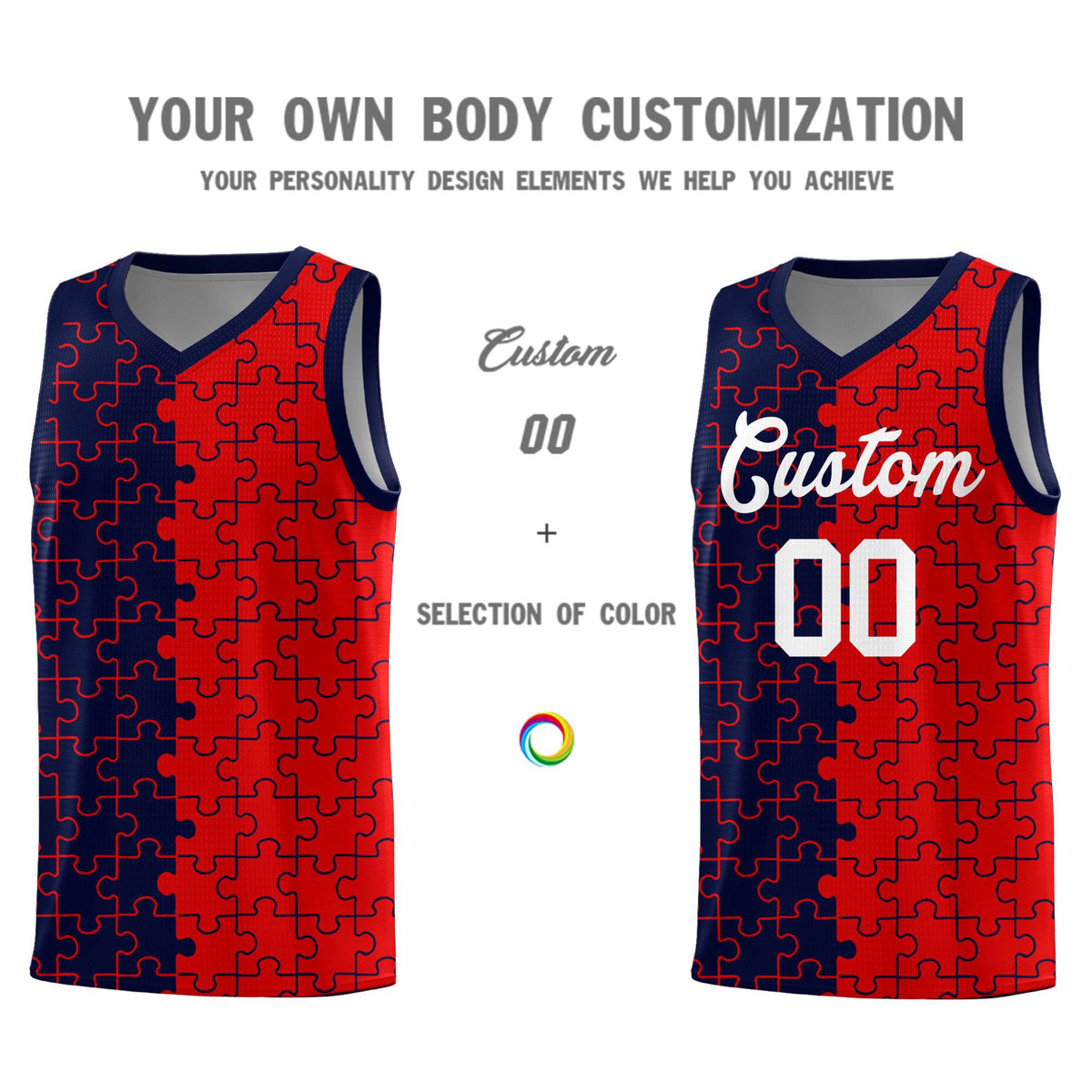 Custom Navy Red Basketball Jersey
