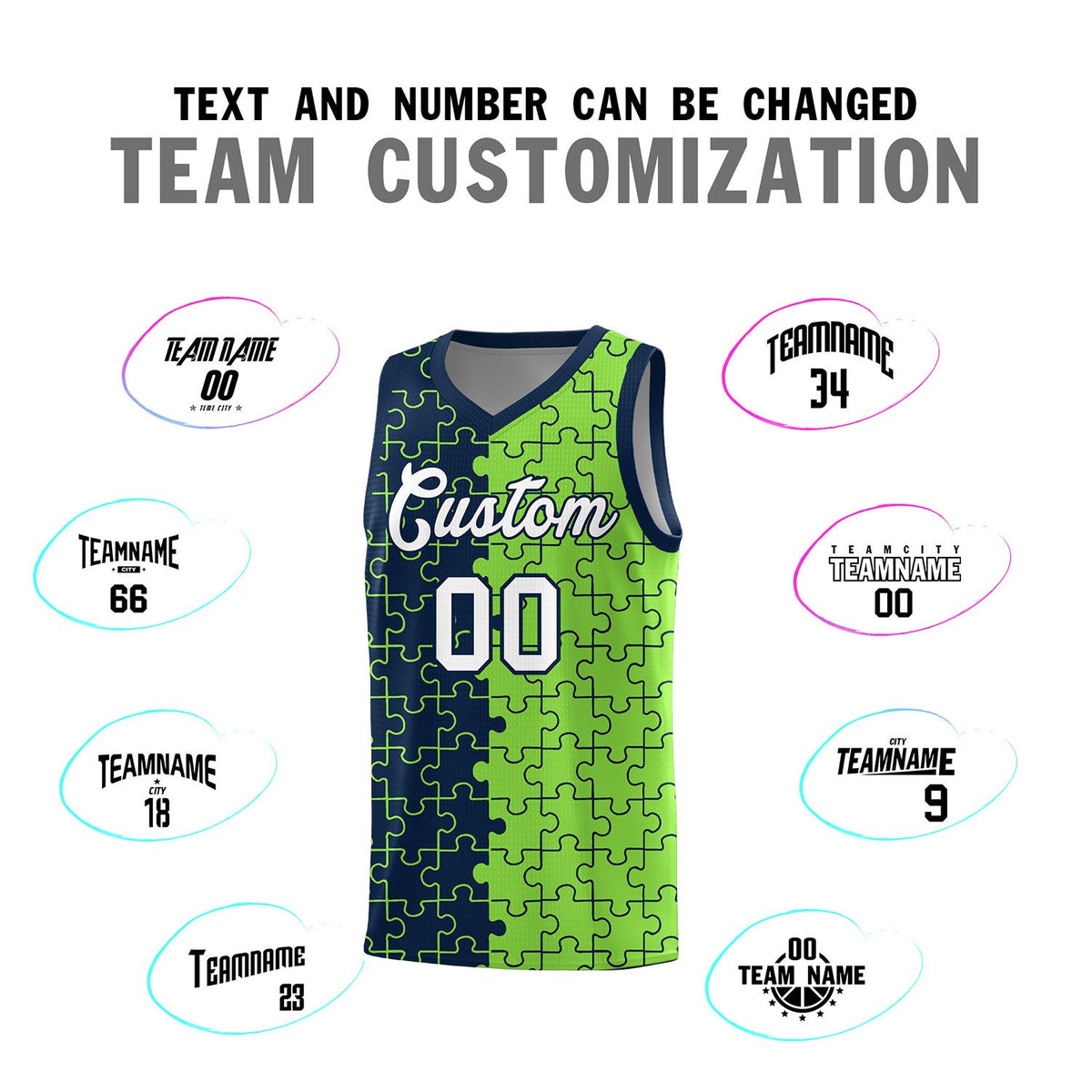 Custom Navy Fluorescent Green Basketball Jersey
