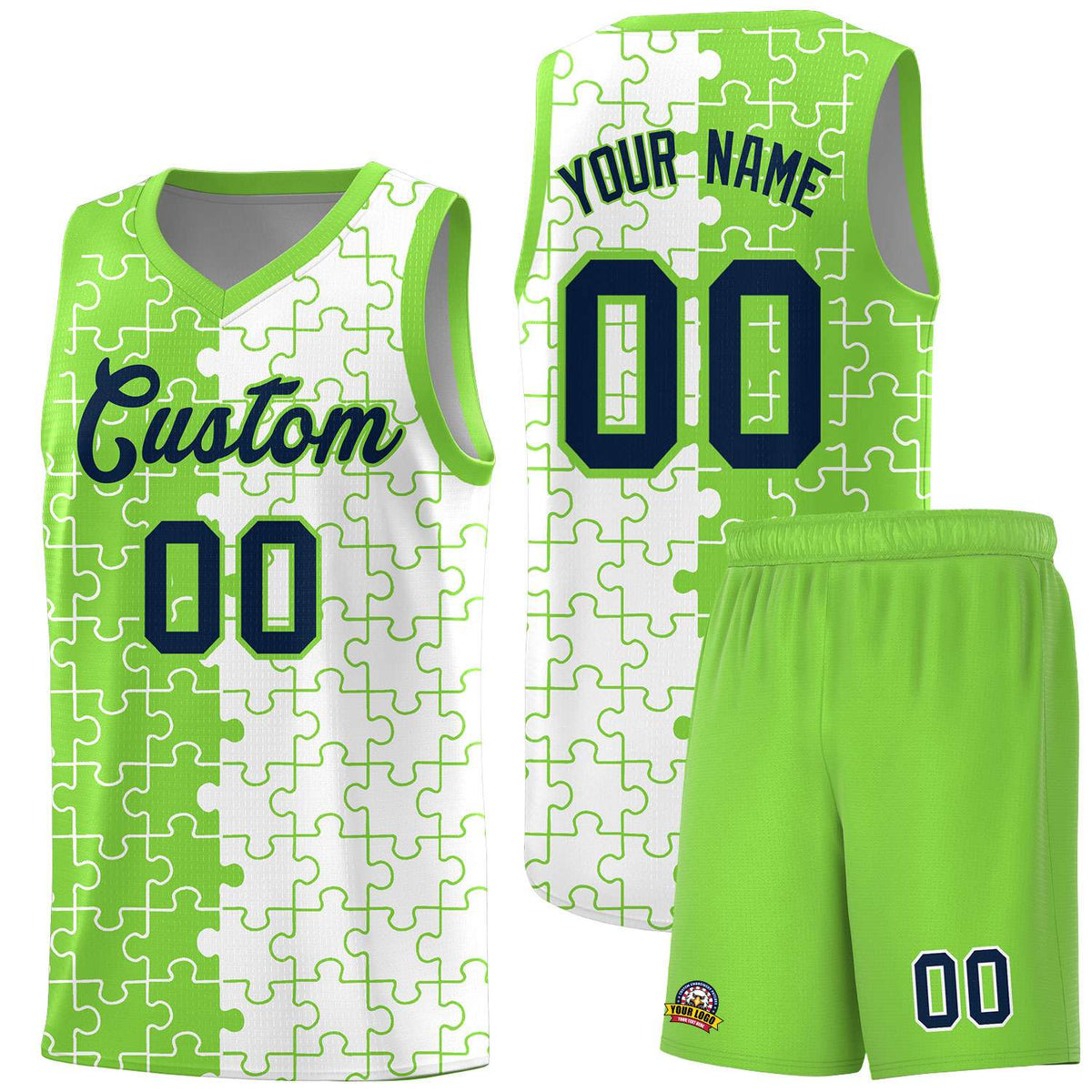 Custom Fluorescent Green White Basketball Jersey