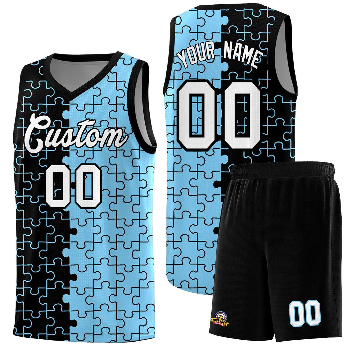 Custom Black Light Blue Basketball Jersey