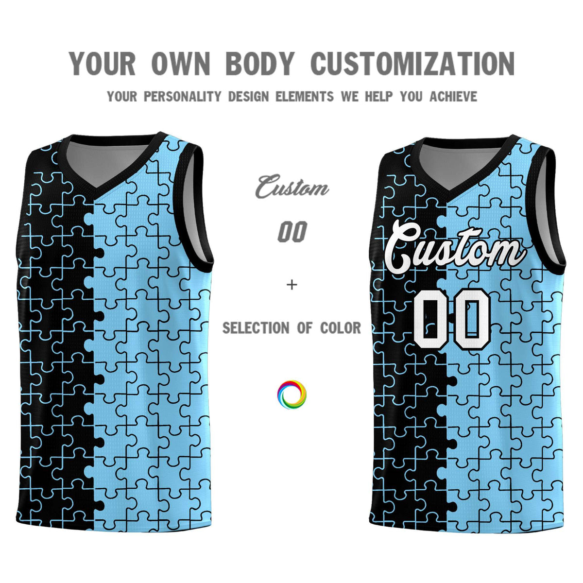 Custom Black Light Blue Basketball Jersey