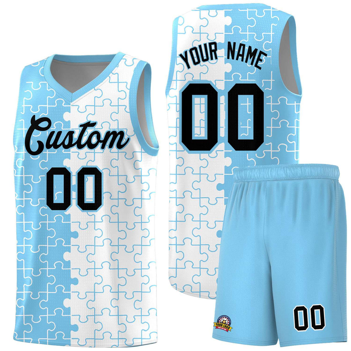 Custom Light Blue White Basketball Jersey