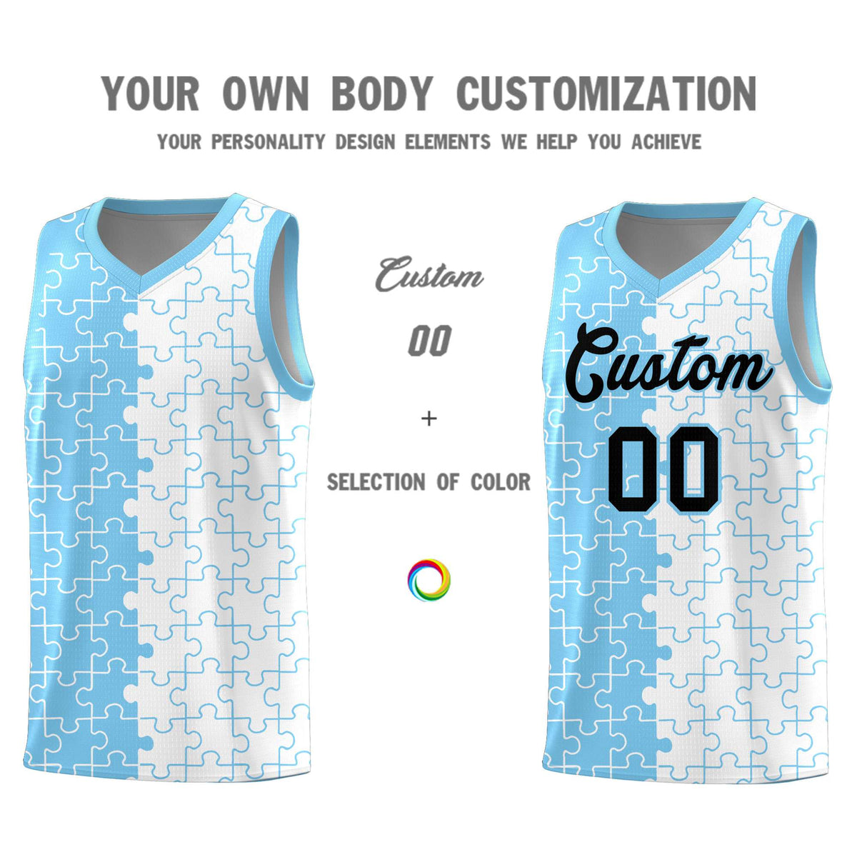 Custom Light Blue White Basketball Jersey