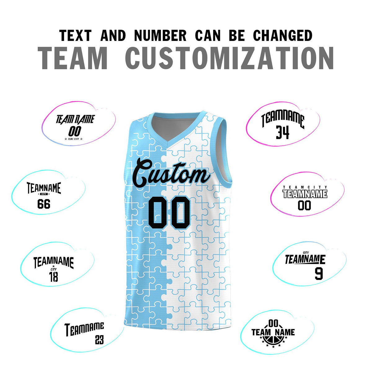 Custom Light Blue White Basketball Jersey