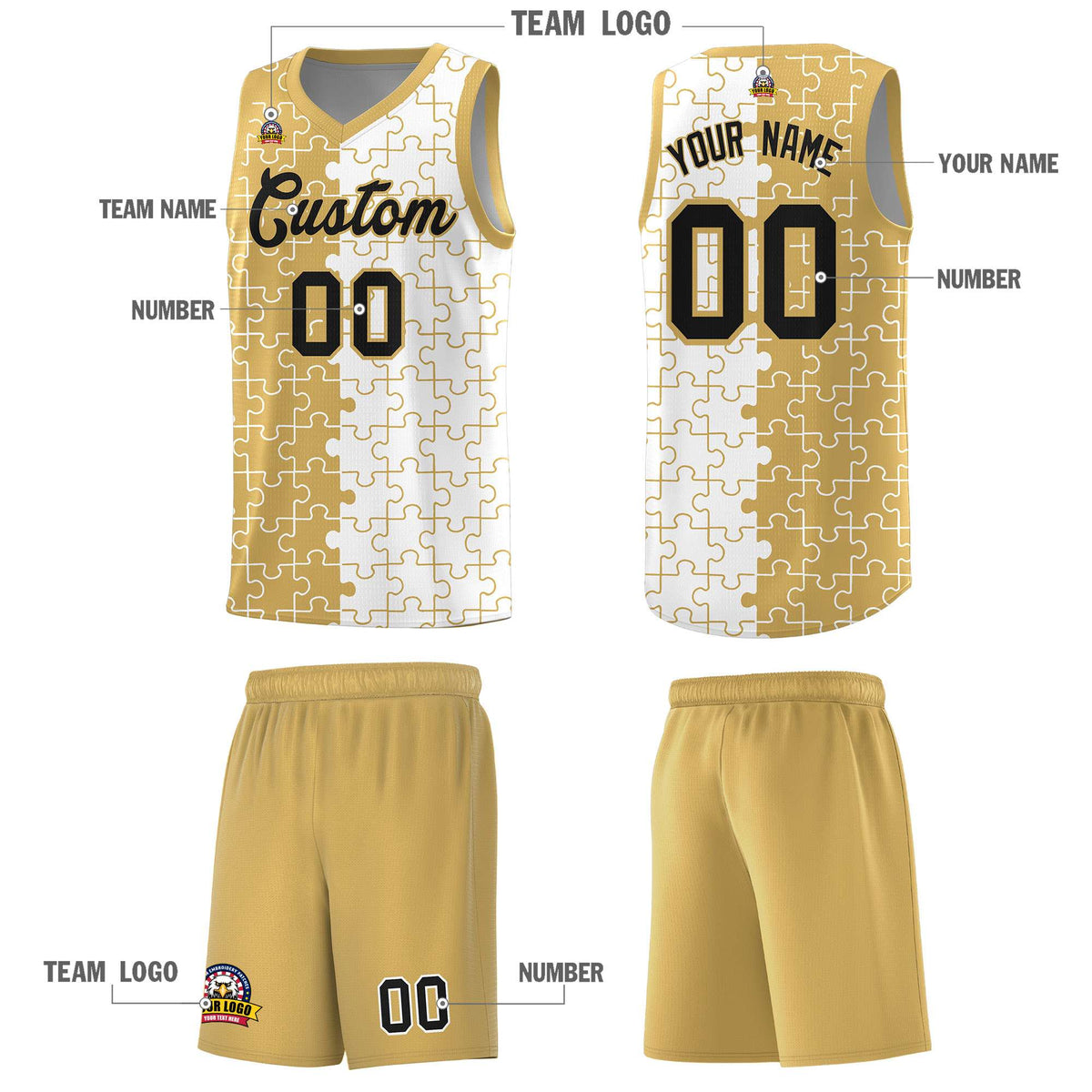 Custom Old Gold White Basketball Jersey